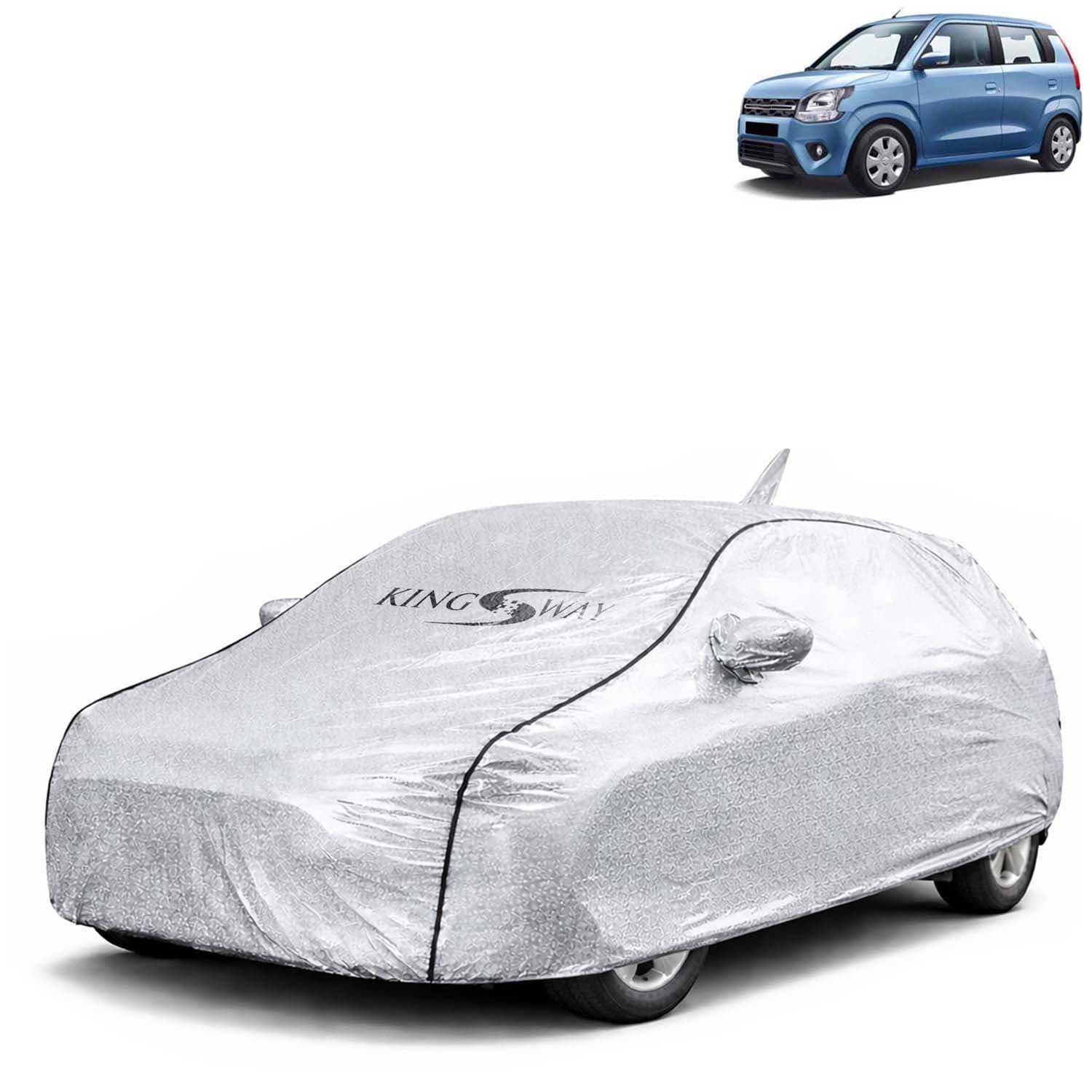 SilverTech 100% Waterproof Car Cover Only Perfect Fit with Maruti Suzuki Wagon R (Year 2019 Onwards - All Model) | Mirror and Antenna Pockets | Scratchproof | All Weather Car Body Cover