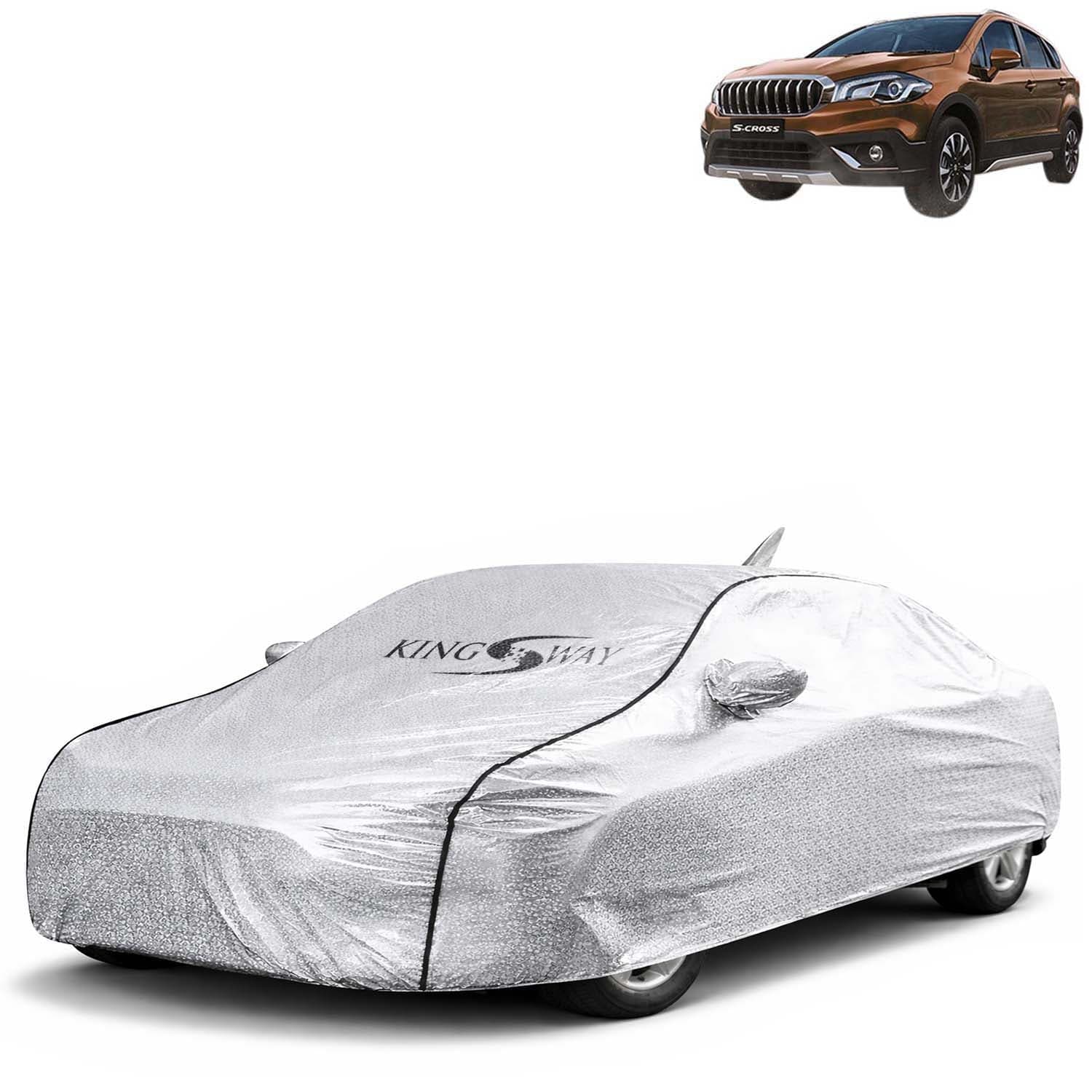 SilverTech 100% Waterproof Car Cover Only Perfect Fit with Maruti Suzuki S Cross (Year 2020 to 2022 - All Model) | Mirror and Antenna Pockets | Scratchproof | All Weather Car Body Cover