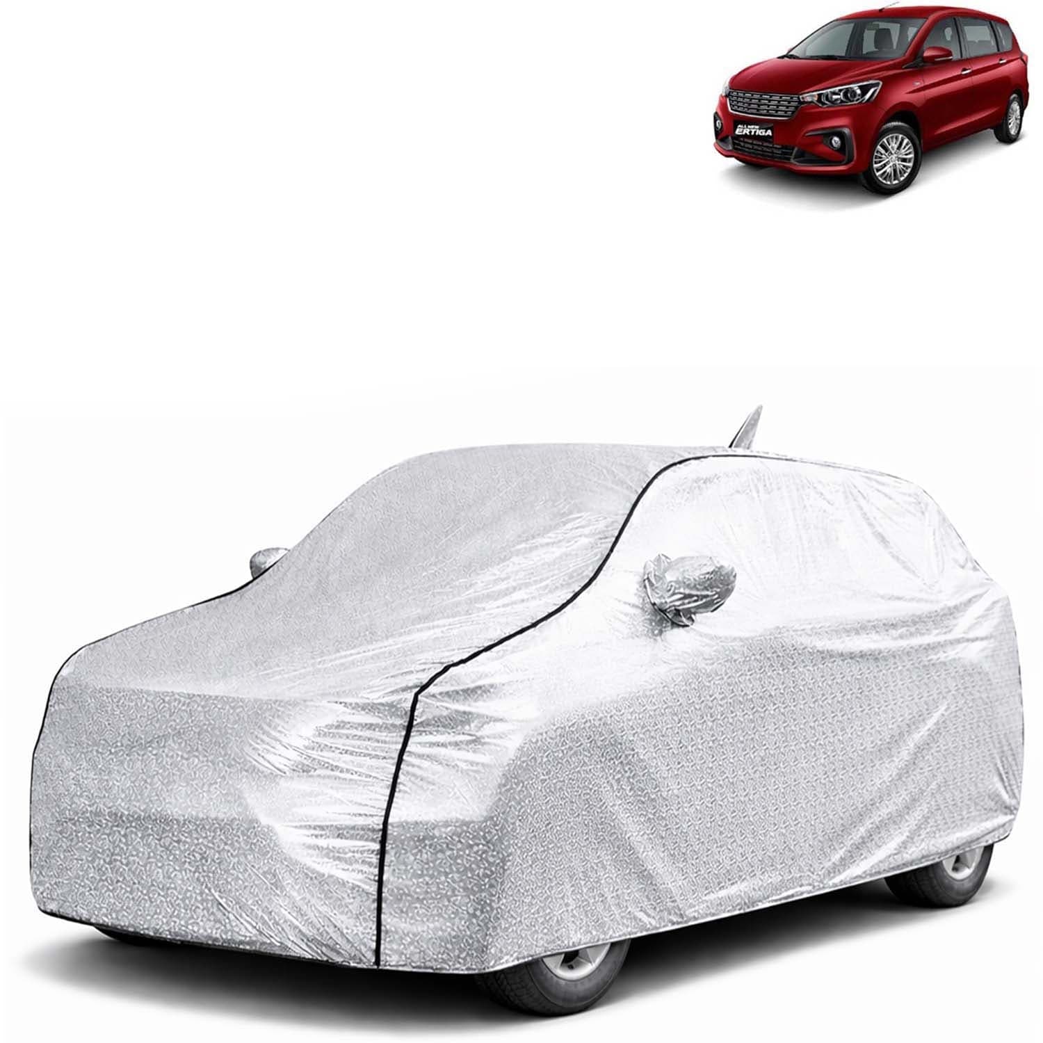 SilverTech 100% Waterproof Car Cover Only Perfect Fit with Maruti Suzuki Ertiga (Year 2018 to 2022 - All Model) | Mirror and Antenna Pockets | Scratchproof | All Weather Car Body Cover
