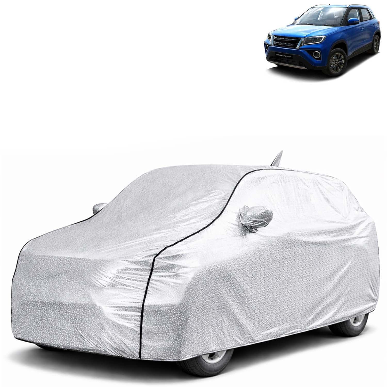 SilverTech 100% Waterproof Car Cover Only Perfect Fit with Toyota Urban Cruiser (Year 2020 to 2023 - All Model) | Mirror and Antenna Pockets | Scratchproof | All Weather Car Body Cover
