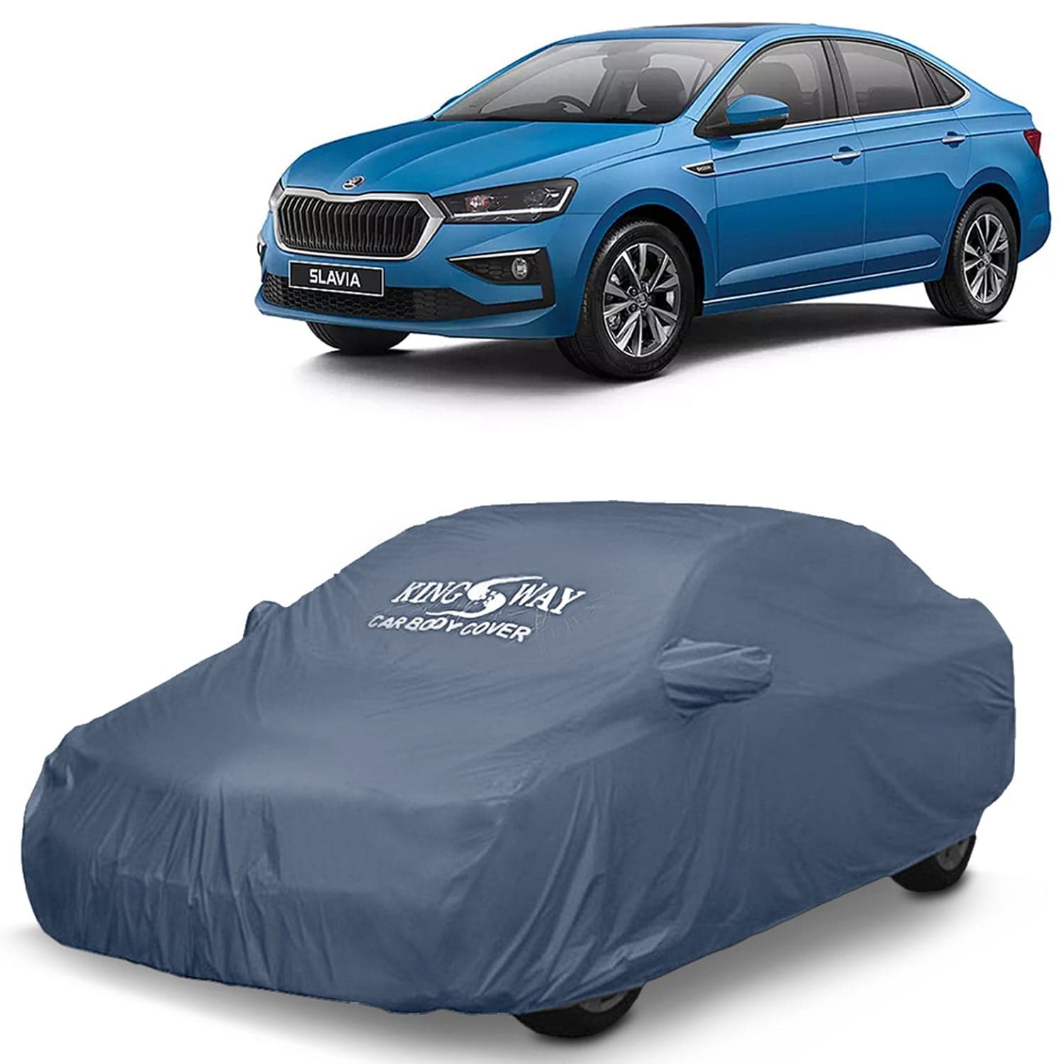 Slavia Car Body Cover Dustproof with Mirror Pockets for (Year 2022 Onwards), Compatible with Skoda Slavia Car Cover, Comes with Bird Poop, Scratch, UV and Paint Protection, Grey Matty