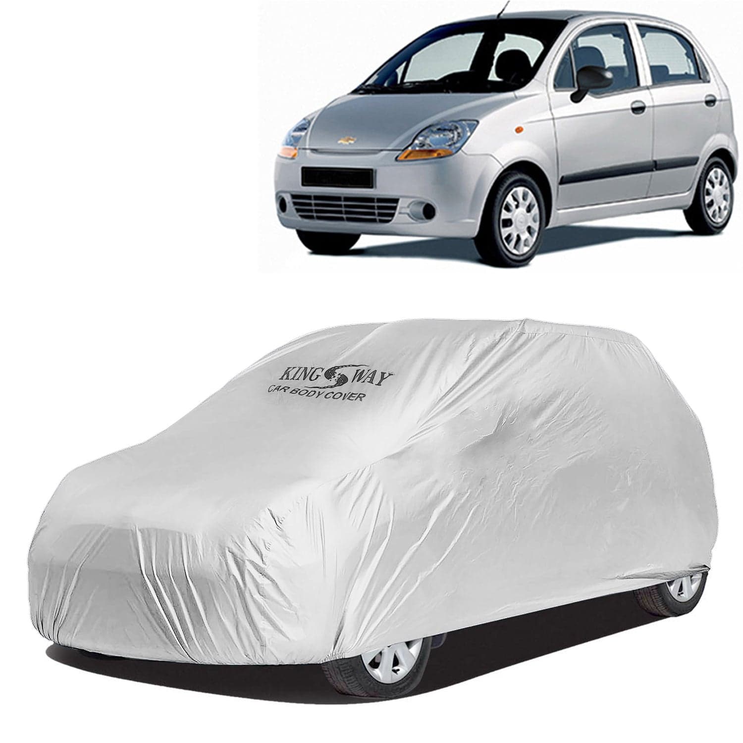 Spark Car Body Cover Dustproof for (Year 2007 to 2016) All Model, Compatible with Chevrolet Spark Car Cover, Comes with Bird Droppings, Scratch, UV and Paint Protection, Silver Matty