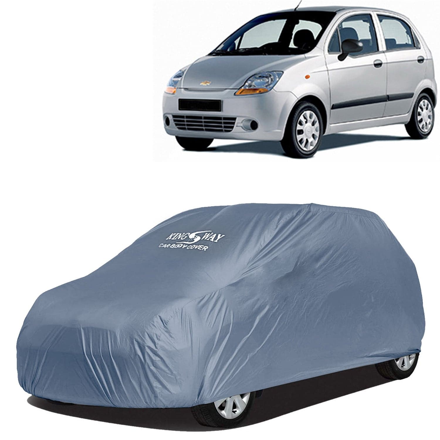 Spark Car Body Cover Dustproof for (Year 2007 to 2016) All Model, Compatible with Chevrolet Spark Car Cover, Comes with Bird Droppings, Scratch, UV and Paint Protection, Grey Matty