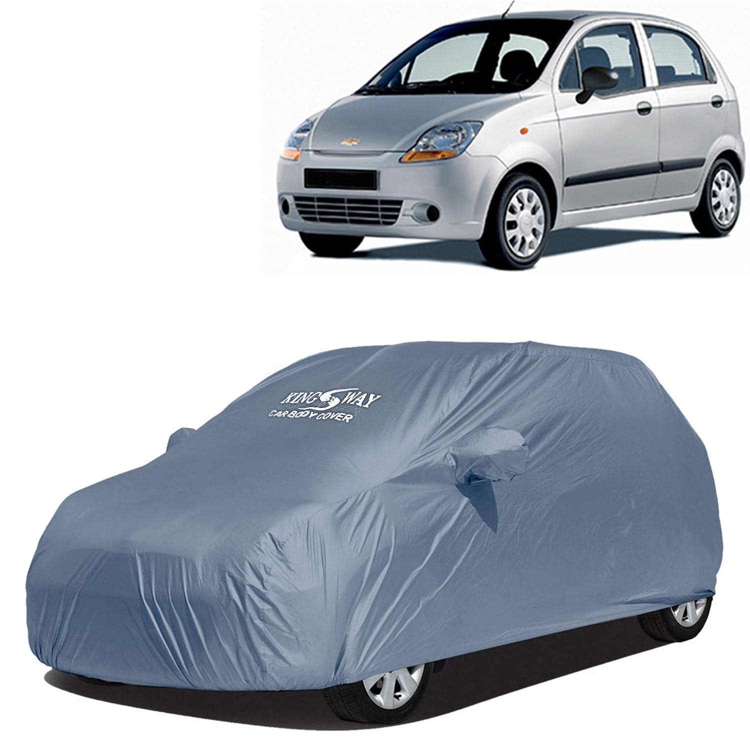 Spark Car Body Cover Dustproof with Mirror Pockets for (Year 2007 to 2016), Compatible with Chevrolet Spark Car Cover, Comes with Bird Poop, Scratch, UV and Paint Protection, Grey Matty