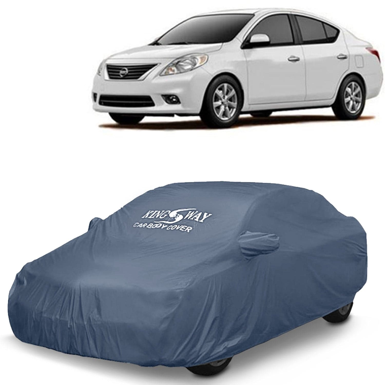 Sunny Car Body Cover Dustproof with Mirror Pockets for (Year 2011 to 2014), Compatible with Nissan Sunny Car Cover, Comes with Bird Poop, Scratch, UV and Paint Protection, Grey Matty