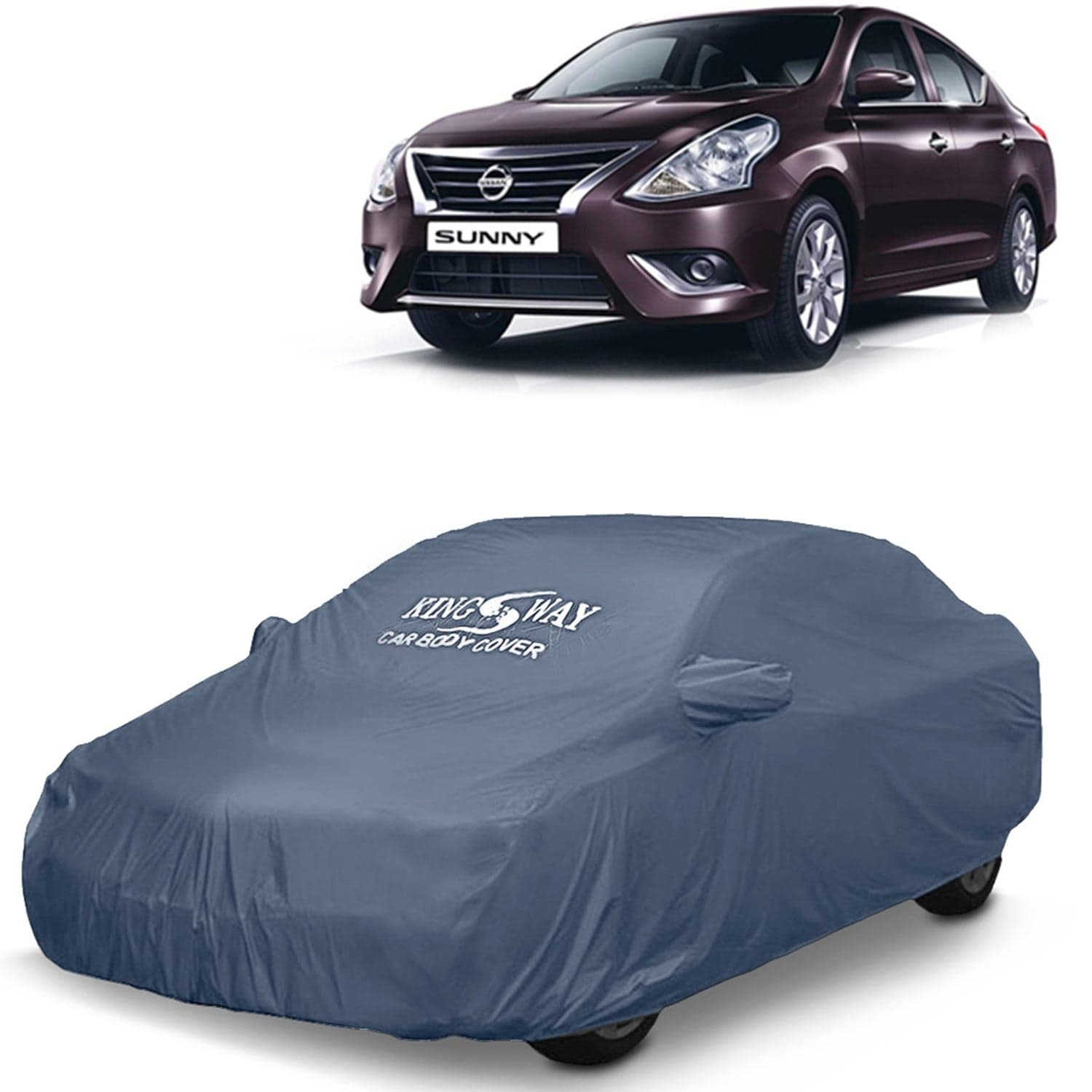 Sunny Car Body Cover Dustproof with Mirror Pockets for (Year 2014 to 2020), Compatible with Nissan Sunny Car Cover, Comes with Bird Poop, Scratch, UV and Paint Protection, Grey Matty