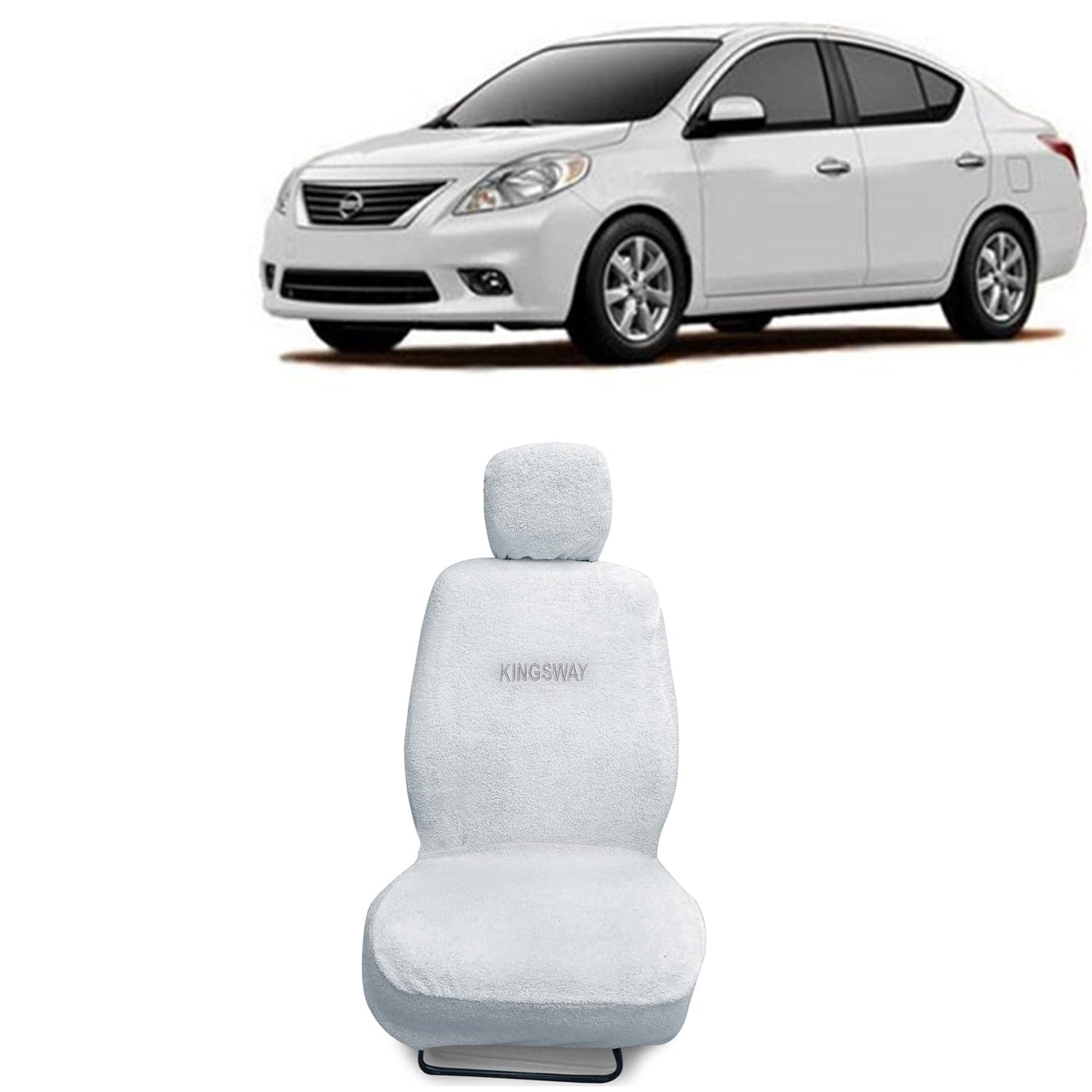 Sunny Seat Cover for (Year 2011 to 2014) All Model, Towel Fabric Car Seat Covers Compatible with Nissan Sunny, Complete Set (Car Specific Front + Rear Seat Covers), White Color