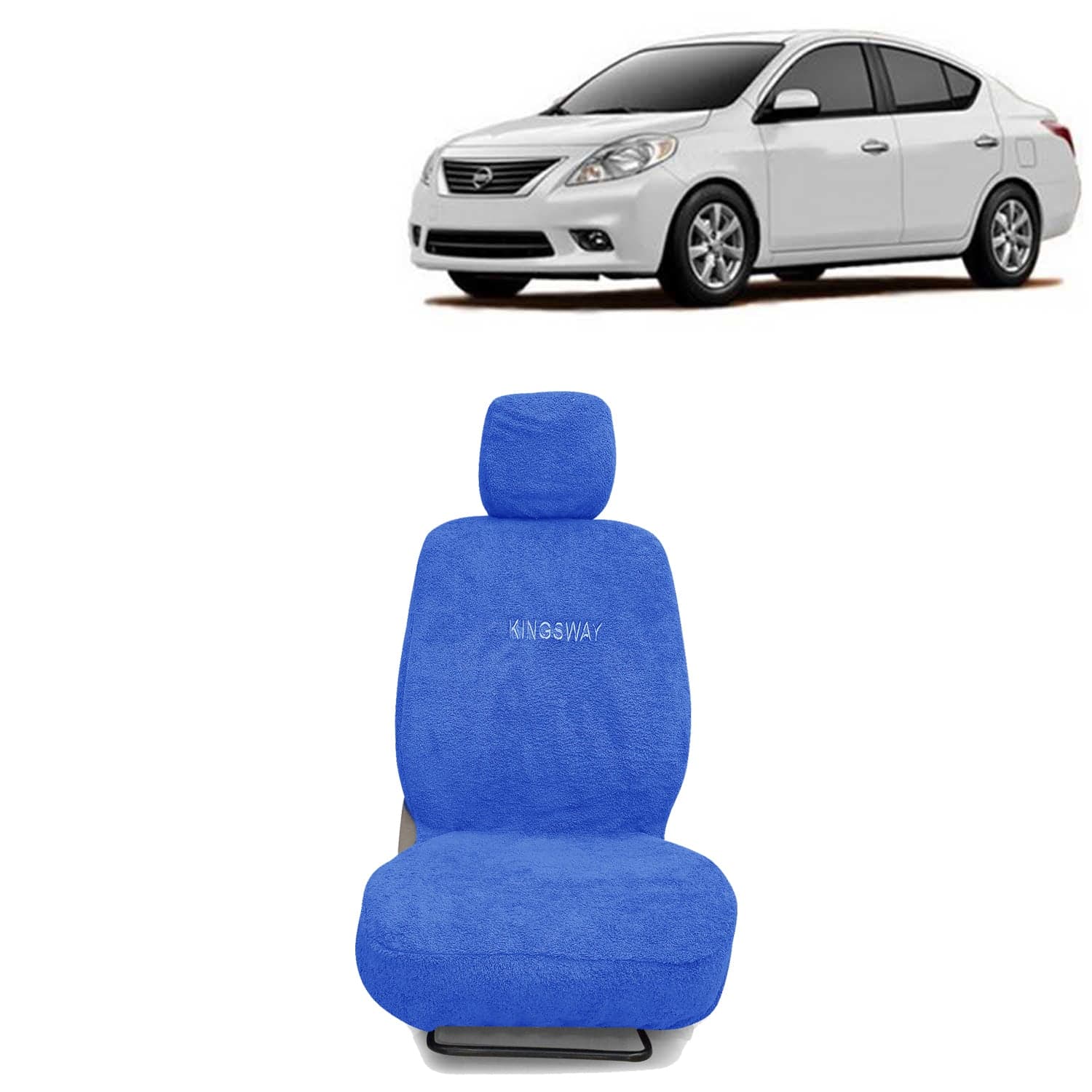 Sunny Seat Cover for (Year 2011 to 2014) All Model, Towel Fabric Car Seat Covers Compatible with Nissan Sunny, Complete Set (Car Specific Front + Rear Seat Covers), Blue Color