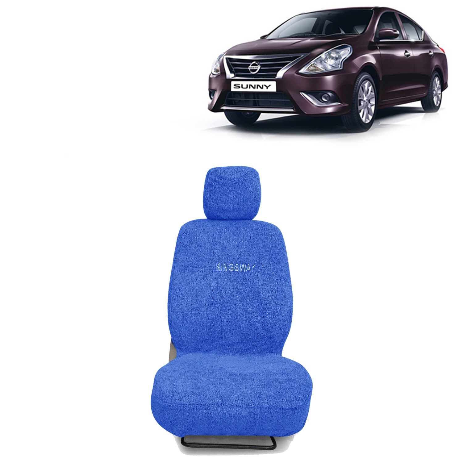 Sunny Seat Cover for (Year 2014 to 2020) All Model, Towel Fabric Car Seat Covers Compatible with Nissan Sunny, Complete Set (Car Specific Front + Rear Seat Covers), Blue Color