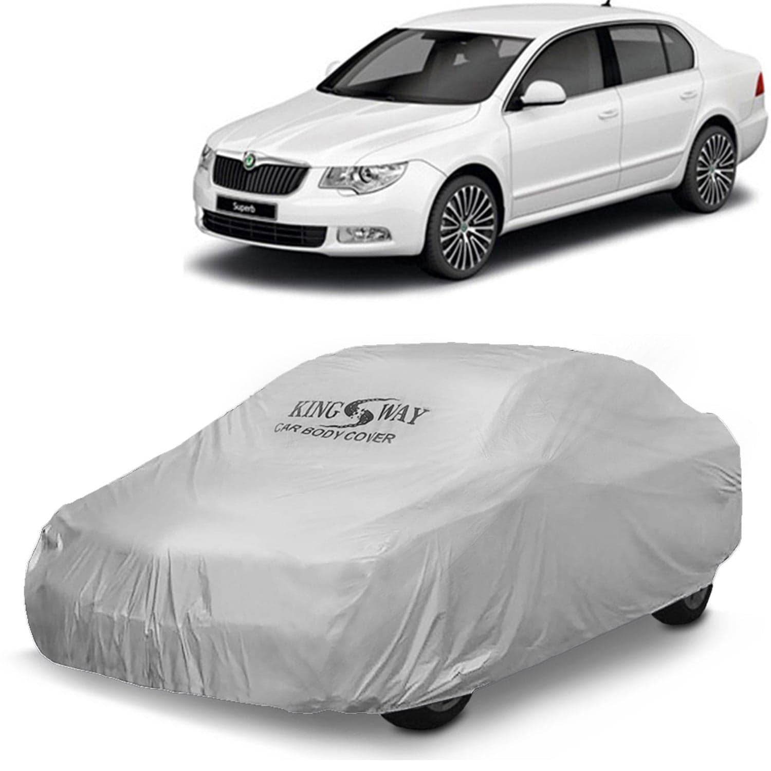 Superb Car Body Cover Dustproof for (Year 2008 to 2015) All Model, Compatible with Skoda Superb Car Cover, Comes with Bird Droppings, Scratch, UV and Paint Protection, Silver Matty