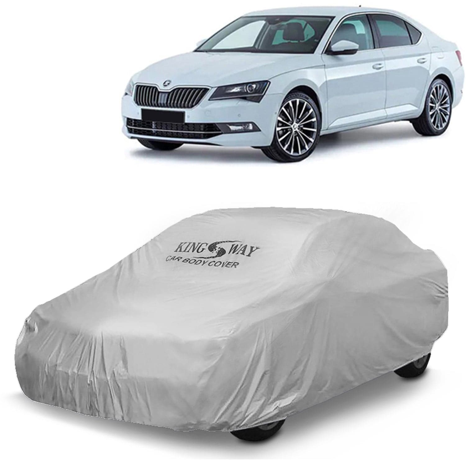 Superb Car Body Cover Dustproof for (Year 2020 to 2023) All Model, Compatible with Skoda Superb Car Cover, Comes with Bird Droppings, Scratch, UV and Paint Protection, Silver Matty