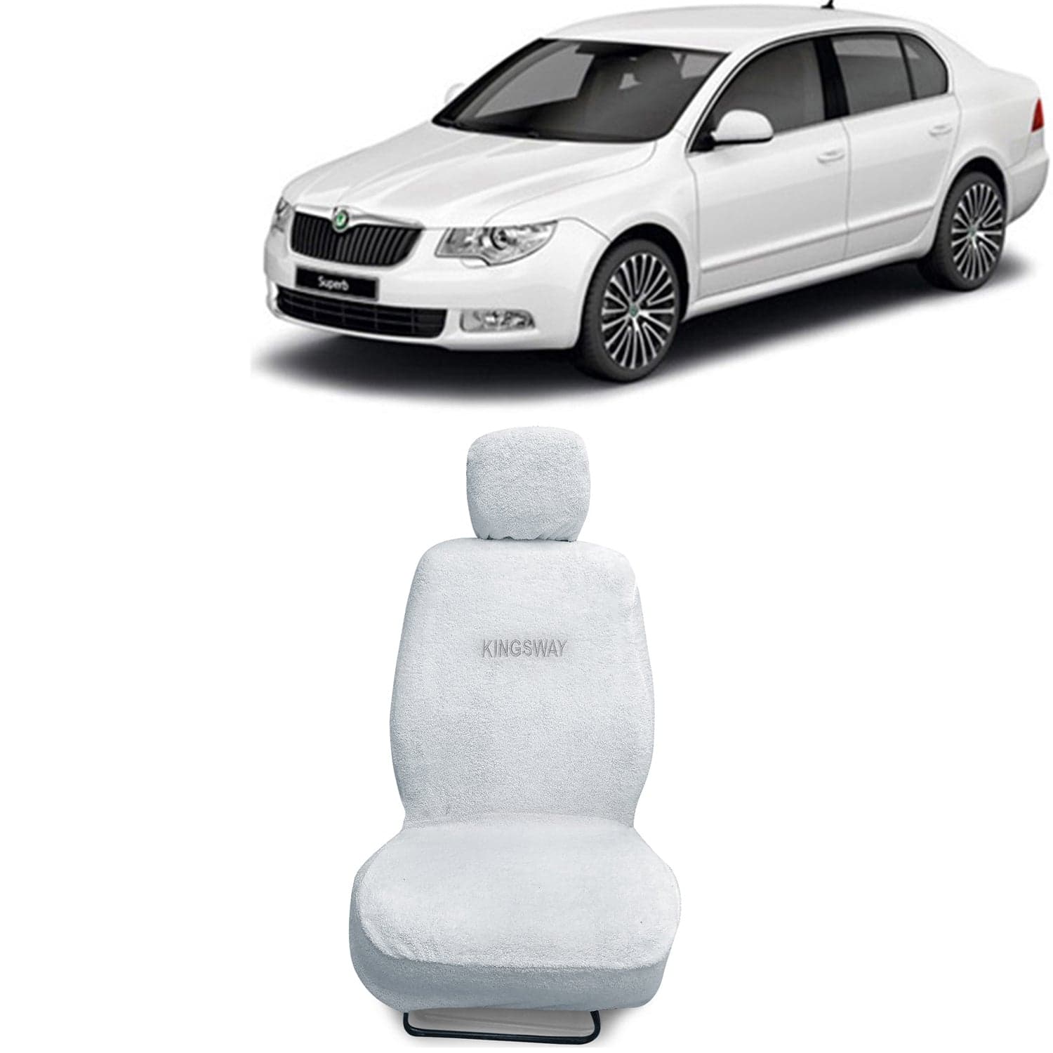 Superb Seat Cover for (Year 2008 to 2015) All Model, Towel Fabric Car Seat Covers Compatible with Skoda Superb, Complete Set (Car Specific Front + Rear Seat Covers), White Color