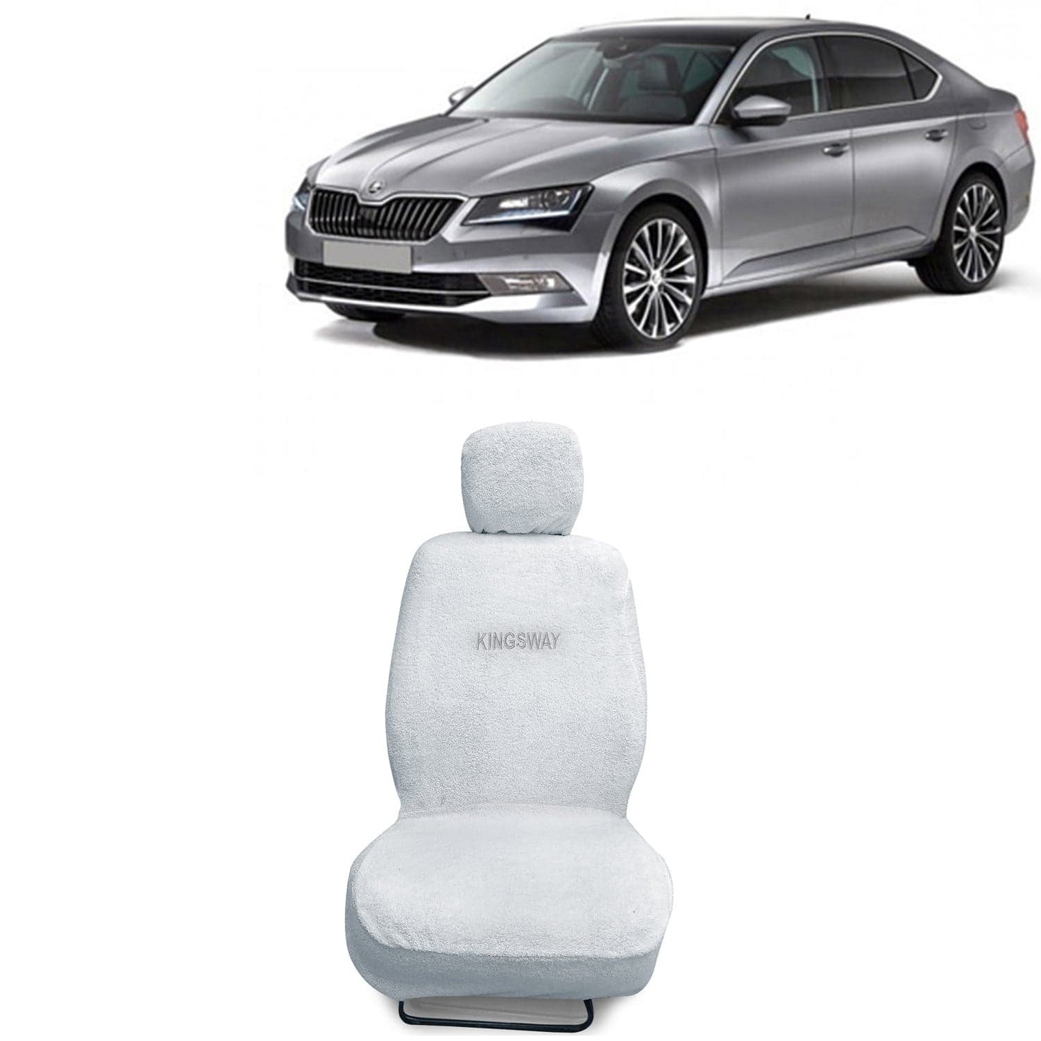 Superb Seat Cover for (Year 2015 to 2019) All Model, Towel Fabric Car Seat Covers Compatible with Skoda Superb, Complete Set (Car Specific Front + Rear Seat Covers), White Color