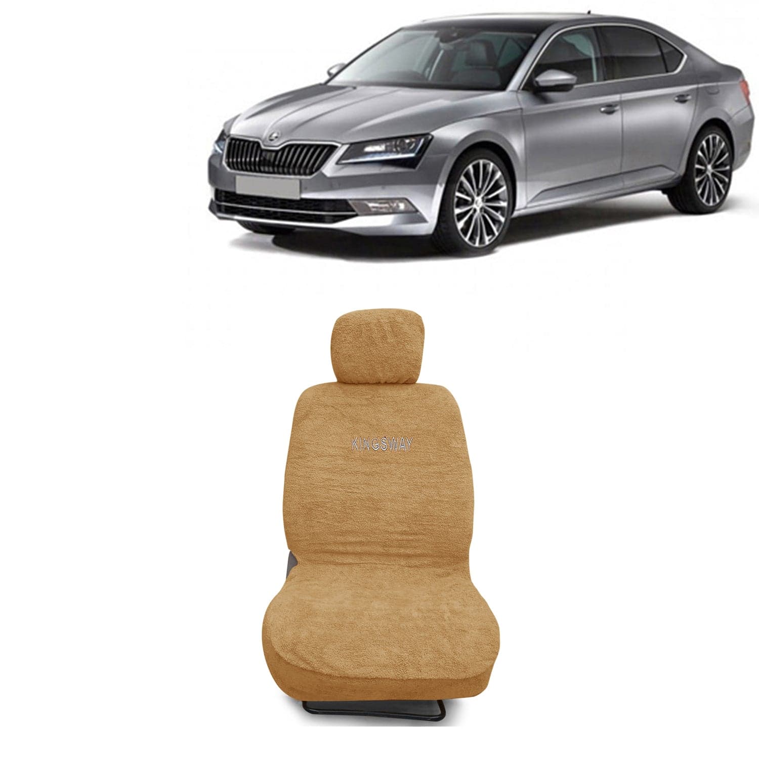 Superb Seat Cover for (Year 2015 to 2019) All Model, Towel Fabric Car Seat Covers Compatible with Skoda Superb, Complete Set (Car Specific Front + Rear Seat Covers), Beige Color
