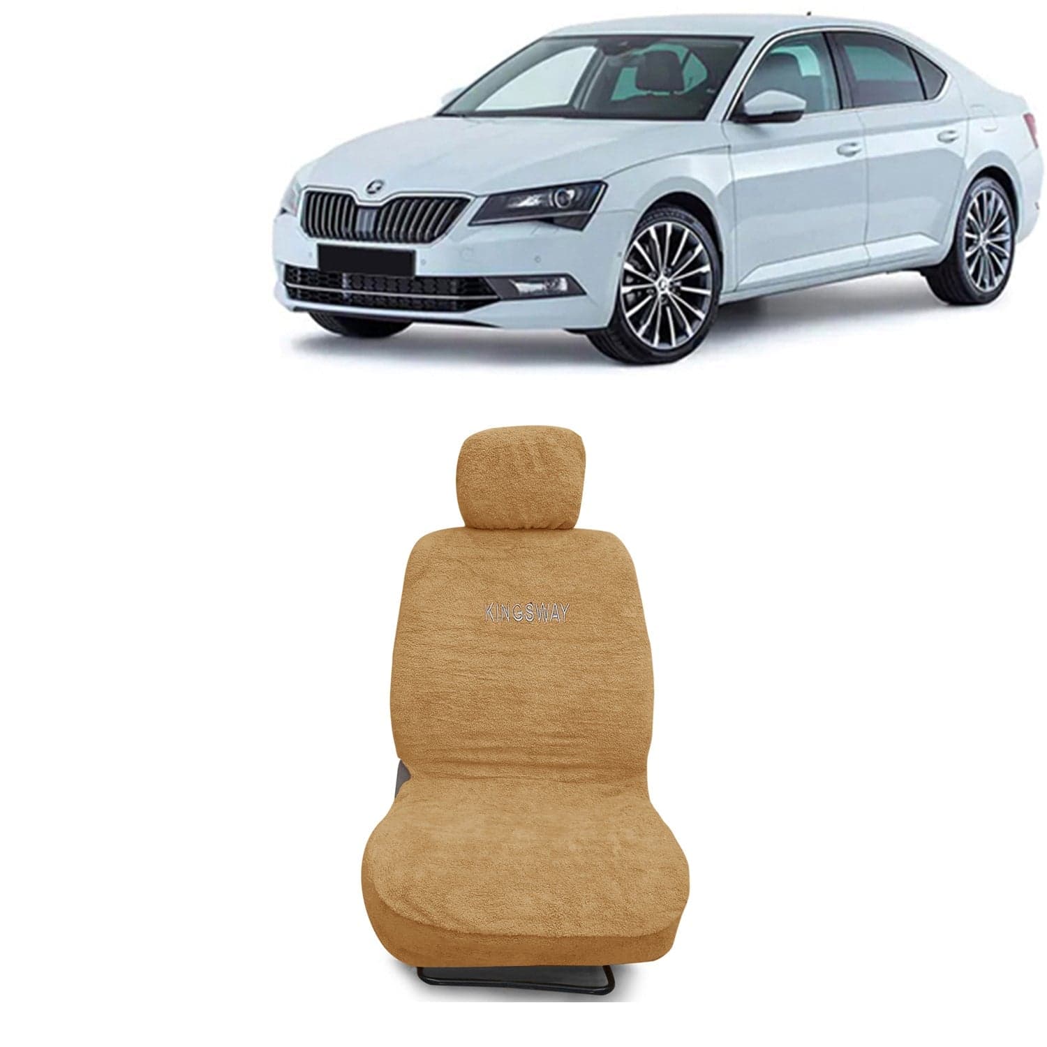 Superb Seat Cover for (Year 2020 to 2023) All Model, Towel Fabric Car Seat Covers Compatible with Skoda Superb, Complete Set (Car Specific Front + Rear Seat Covers), Beige Color