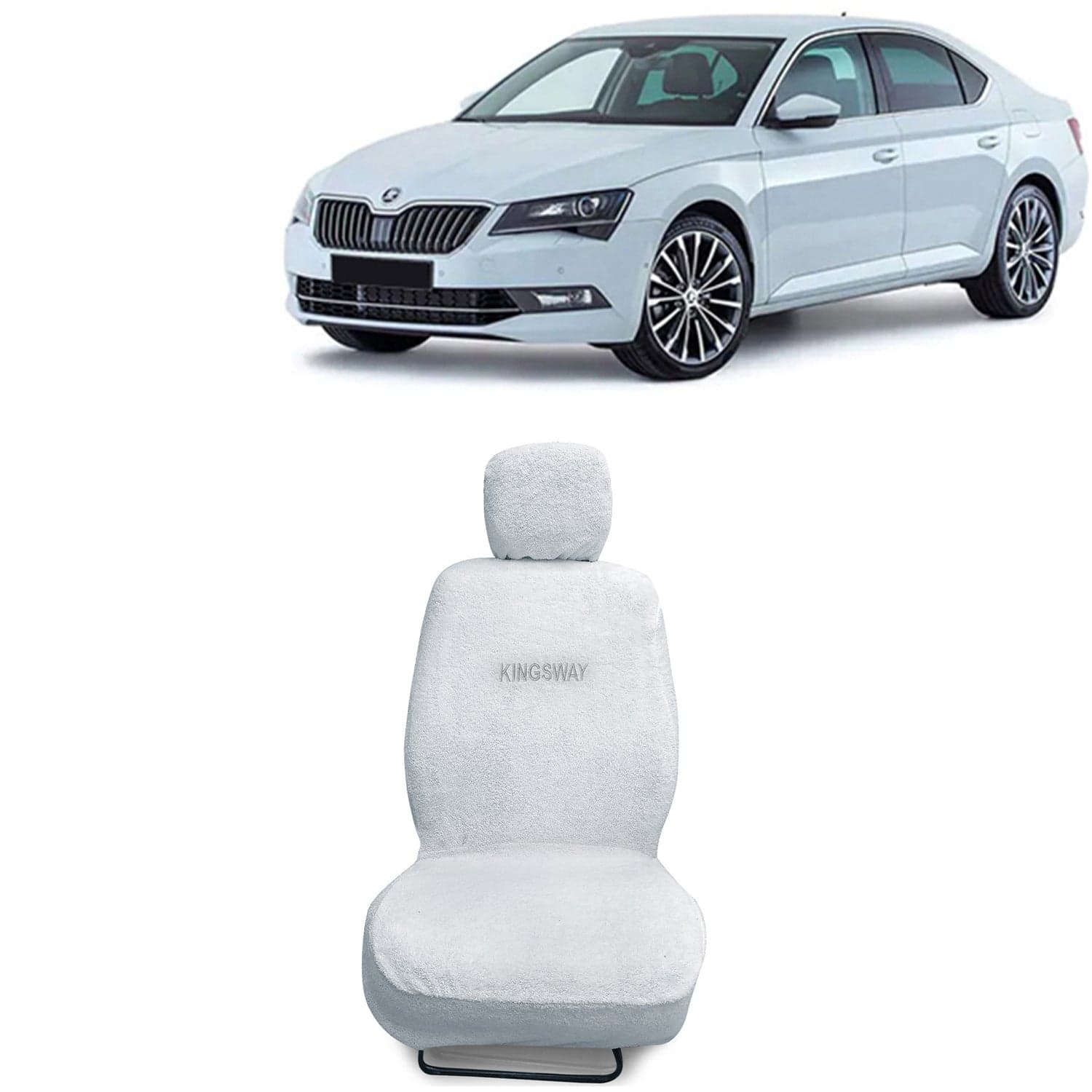 Superb Seat Cover for (Year 2020 to 2023) All Model, Towel Fabric Car Seat Covers Compatible with Skoda Superb, Complete Set (Car Specific Front + Rear Seat Covers), White Color