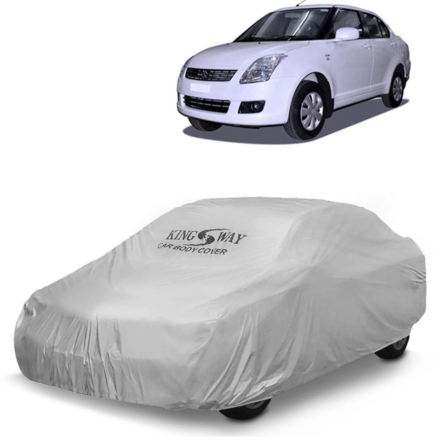 Swift Dzire Car Body Cover Dustproof for (Year 2008 to 2012) All Model, Compatible with Maruti Suzuki Swift Dzire Car Cover, Comes with Bird Poop, UV & Paint Protection, Silver Matty