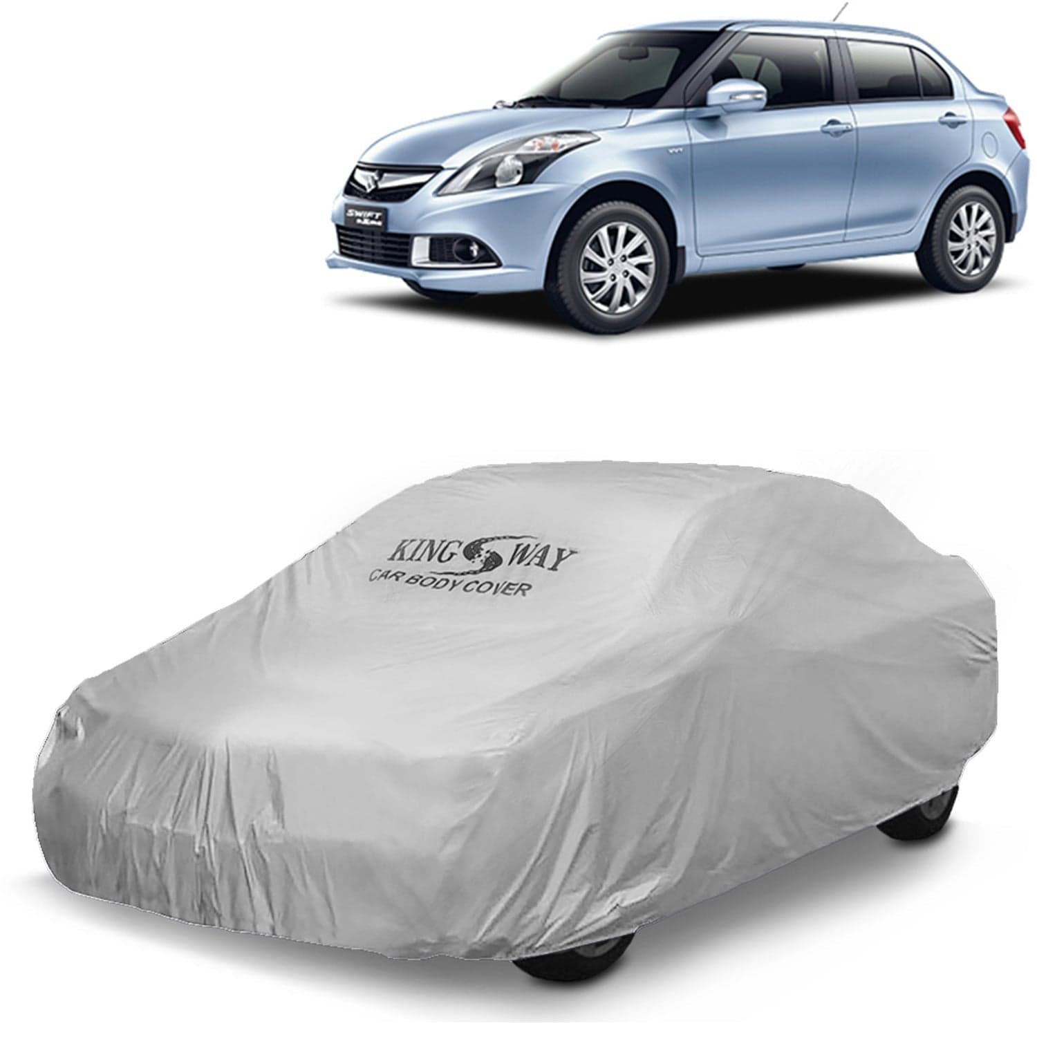 Swift Dzire Car Body Cover Dustproof for (Year 2012 to 2017) All Model, Compatible with Maruti Suzuki Swift Dzire Car Cover, Comes with Bird Poop, UV & Paint Protection, Silver Matty