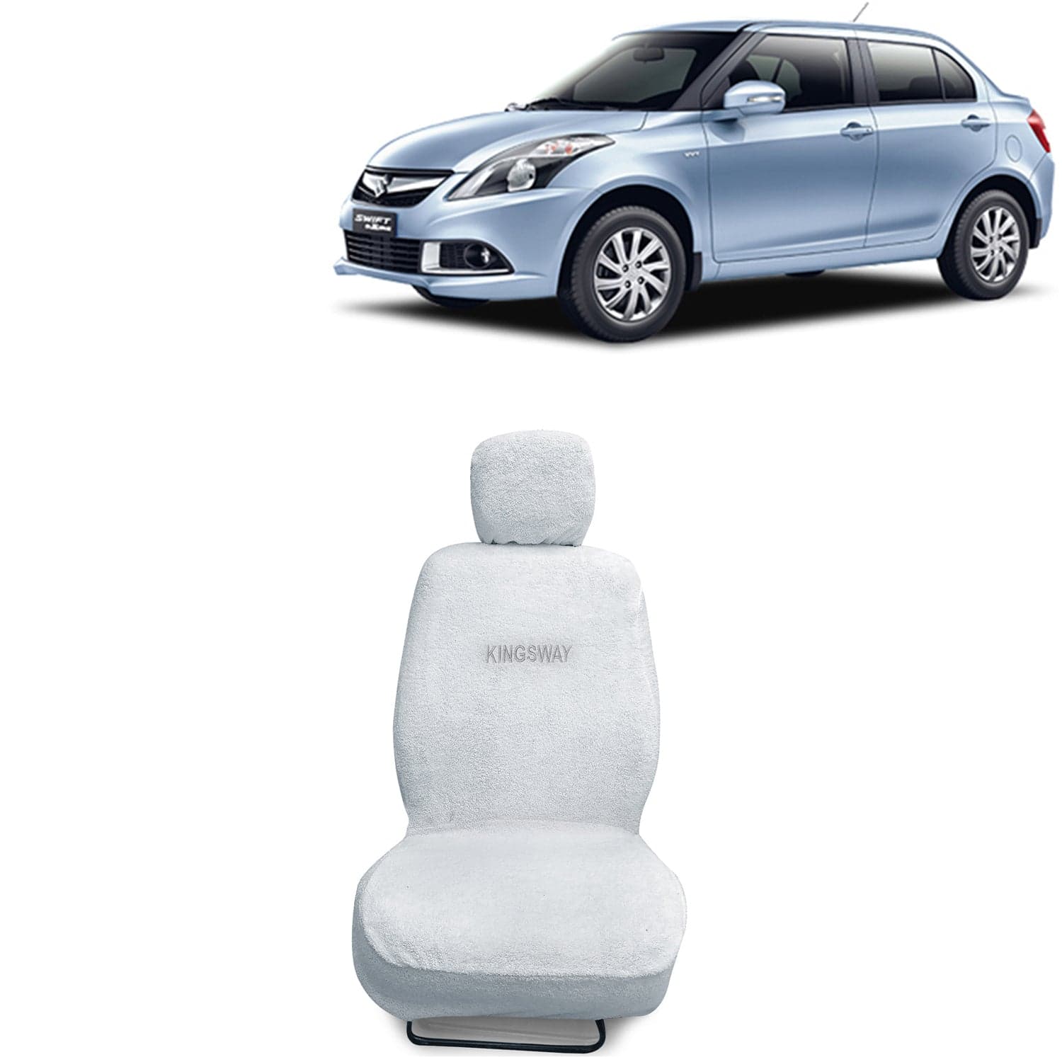 Swift Dzire Seat Cover for (Year 2012 to 2017), Towel Fabric Car Seat Covers Compatible with Maruti Suzuki Swift Dzire, Complete Set (Car Specific Front + Rear Seat Covers), White Color