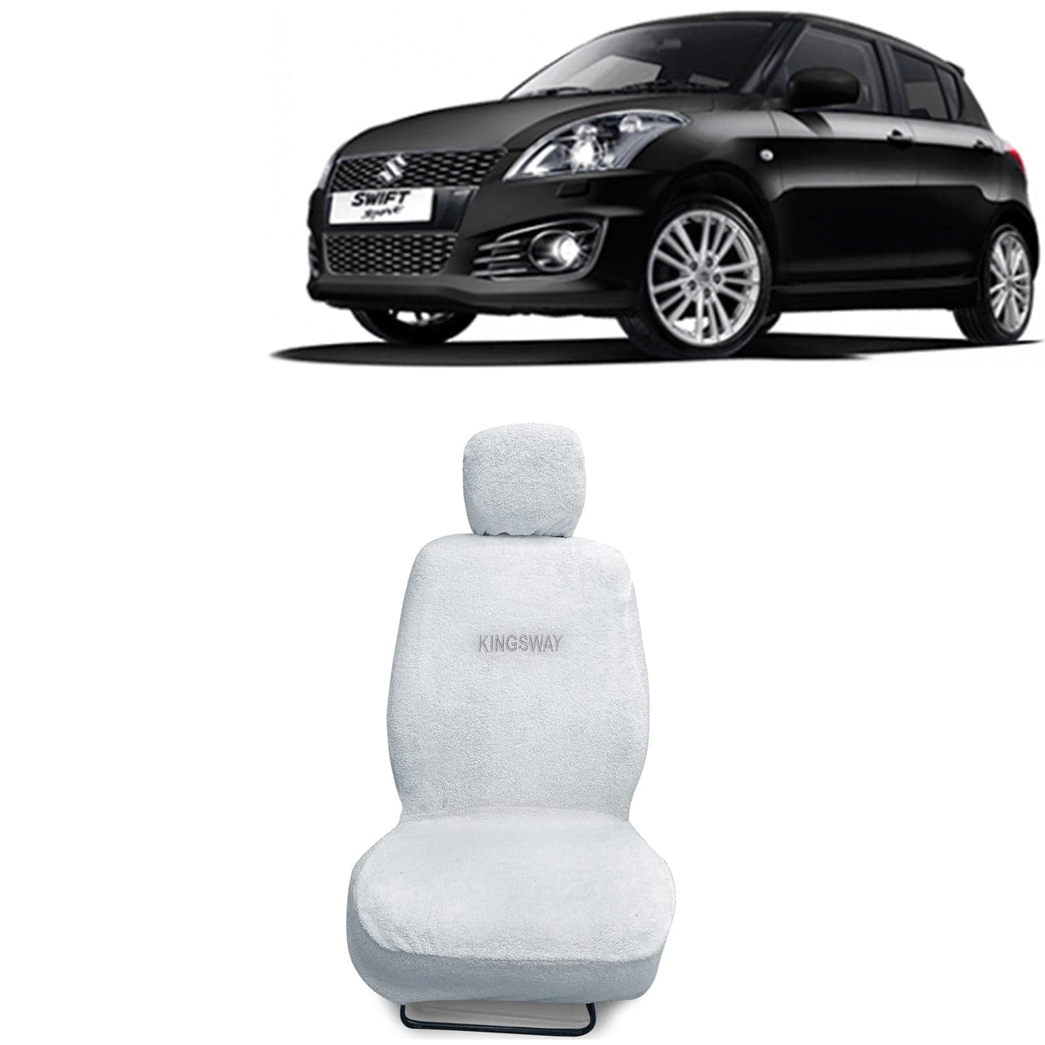 Swift Seat Cover for (Year 2011 to 2017) All Model, Towel Fabric Car Seat Covers Compatible with Maruti Suzuki Swift, Complete Set (Car Specific Front + Rear Seat Covers), White Color