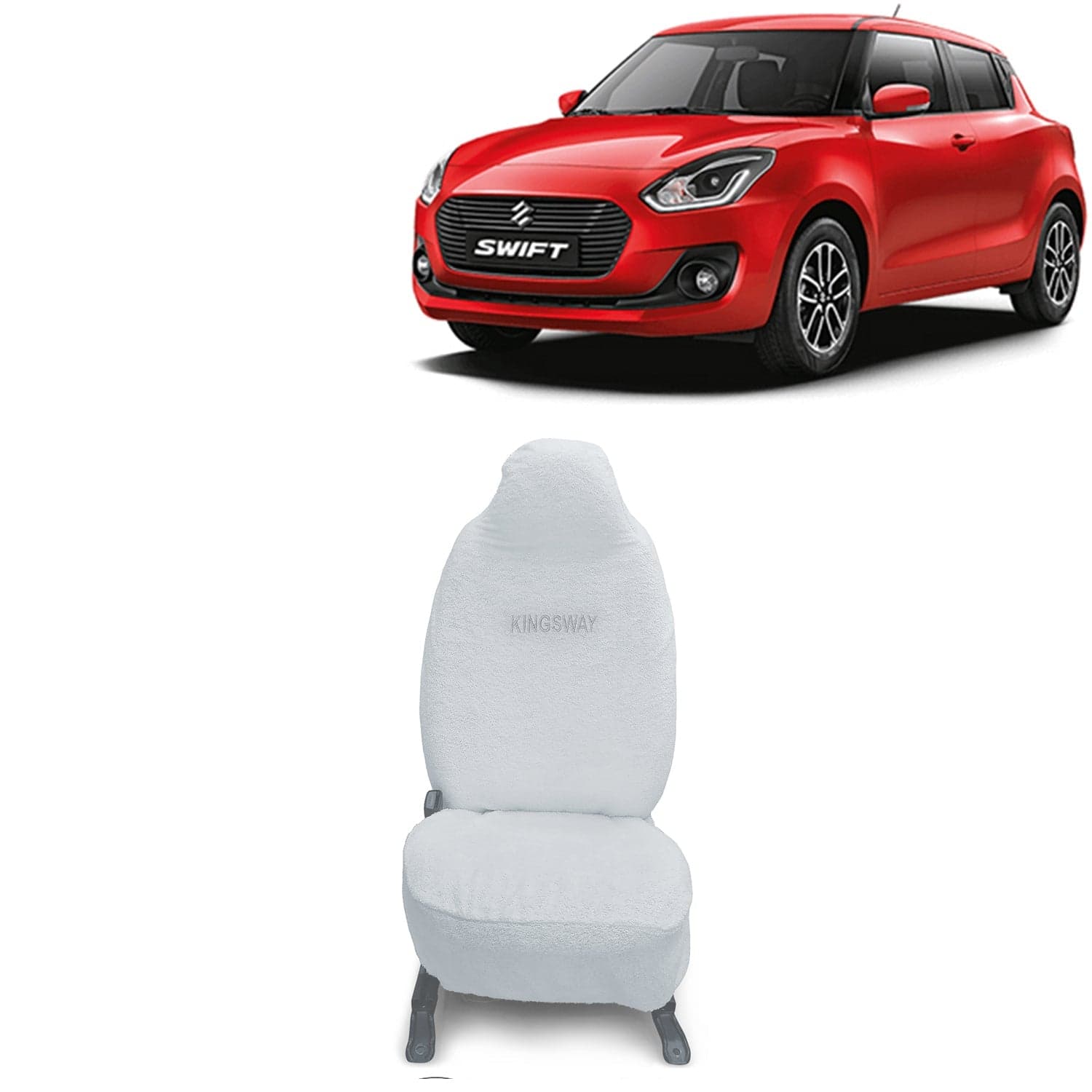 Swift Seat Cover for (Year 2018 to 2020) All Model, Towel Fabric Car Seat Covers Compatible with Maruti Suzuki Swift, Complete Set (Car Specific Front + Rear Seat Covers), White Color
