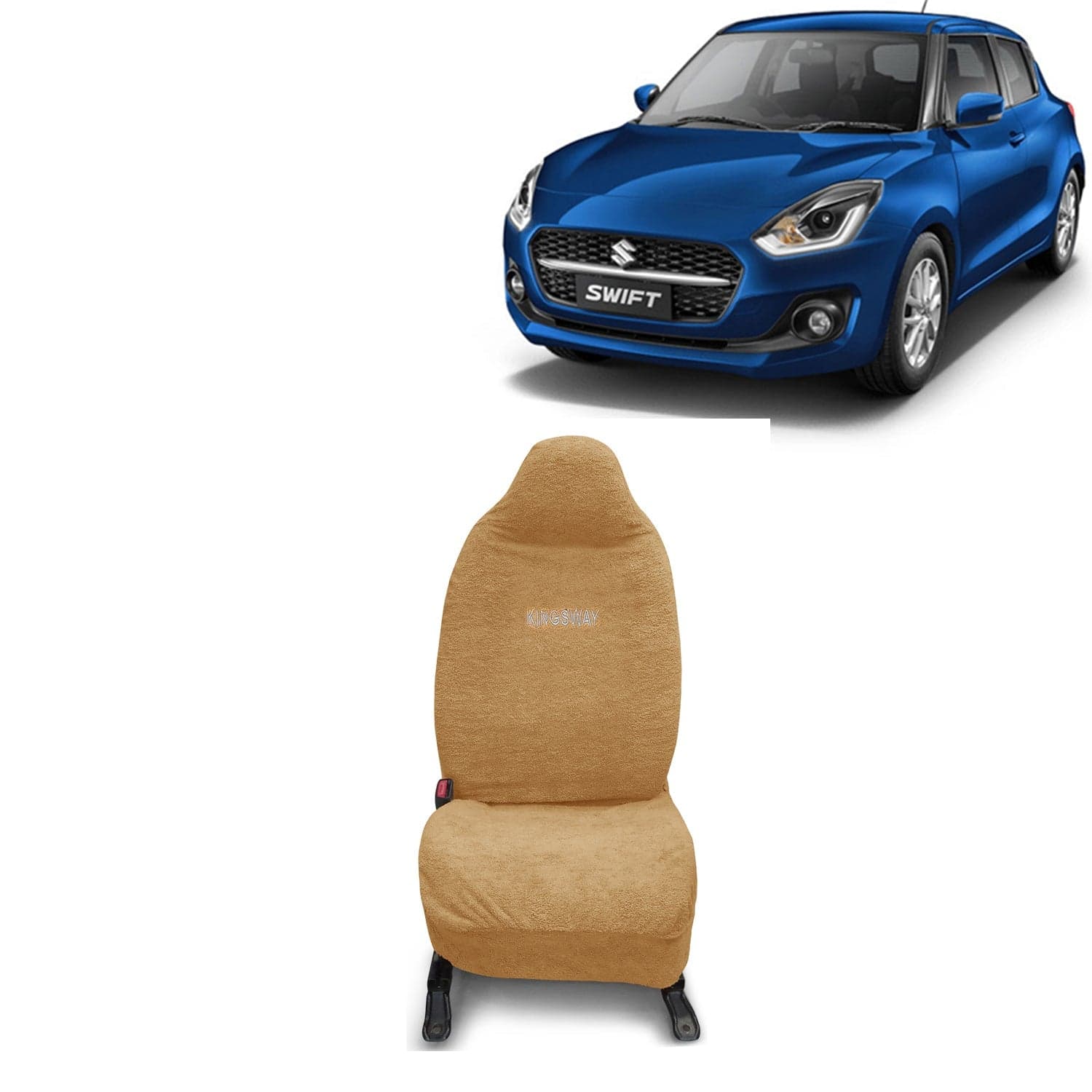 Swift Seat Cover for (Year 2021 to 2024) All Model, Towel Fabric Car Seat Covers Compatible with Maruti Suzuki Swift, Complete Set (Car Specific Front + Rear Seat Covers), Beige Color
