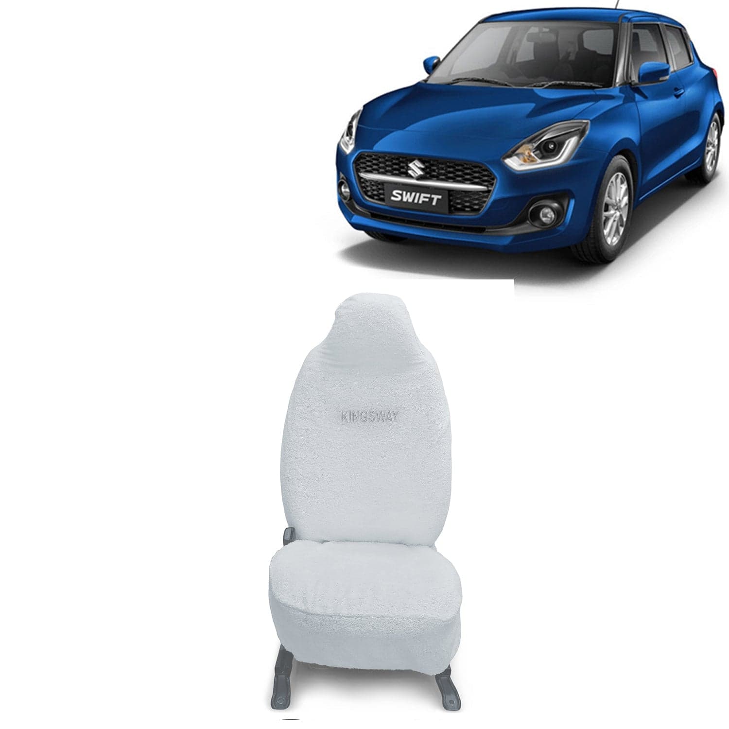Swift Seat Cover for (Year 2021 to 2024) All Model, Towel Fabric Car Seat Covers Compatible with Maruti Suzuki Swift, Complete Set (Car Specific Front + Rear Seat Covers), White Color