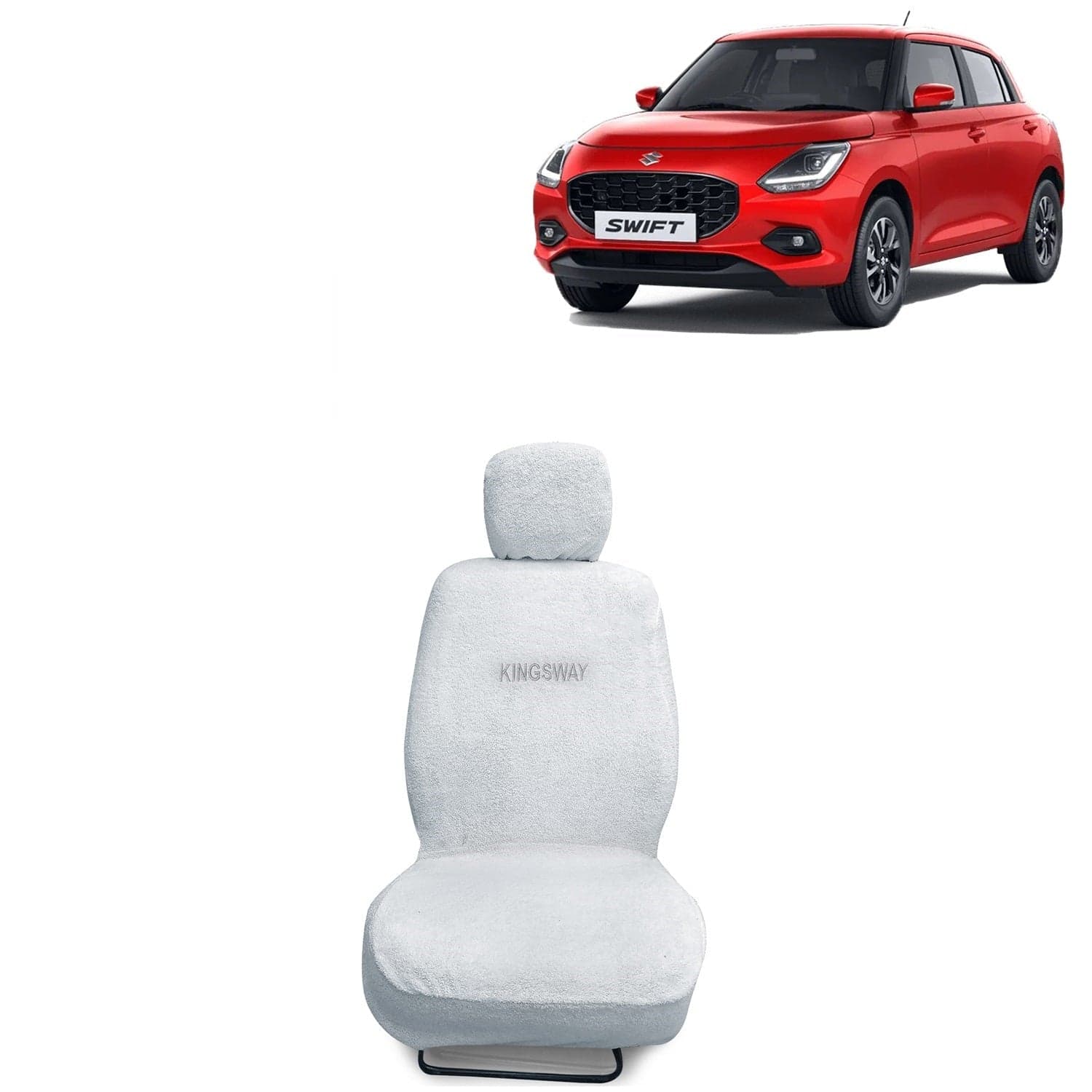 Swift Seat Cover for (Year 2024 Onwards) All Model, Towel Fabric Car Seat Covers Compatible with Maruti Suzuki Swift, Complete Set (Car Specific Front + Rear Seat Covers), White Color