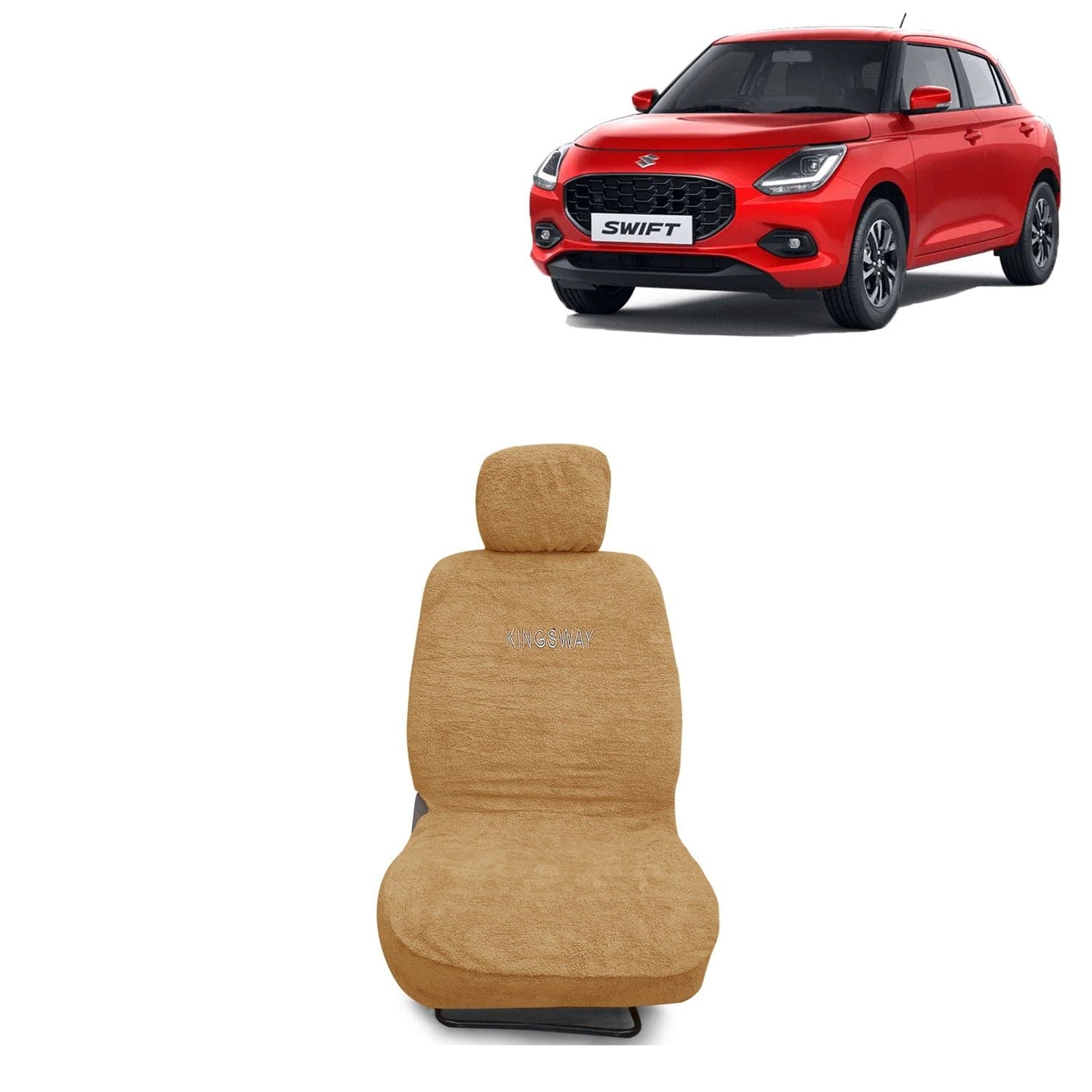 Swift Seat Cover for (Year 2024 Onwards) All Model, Towel Fabric Car Seat Covers Compatible with Maruti Suzuki Swift, Complete Set (Car Specific Front + Rear Seat Covers), Beige Color