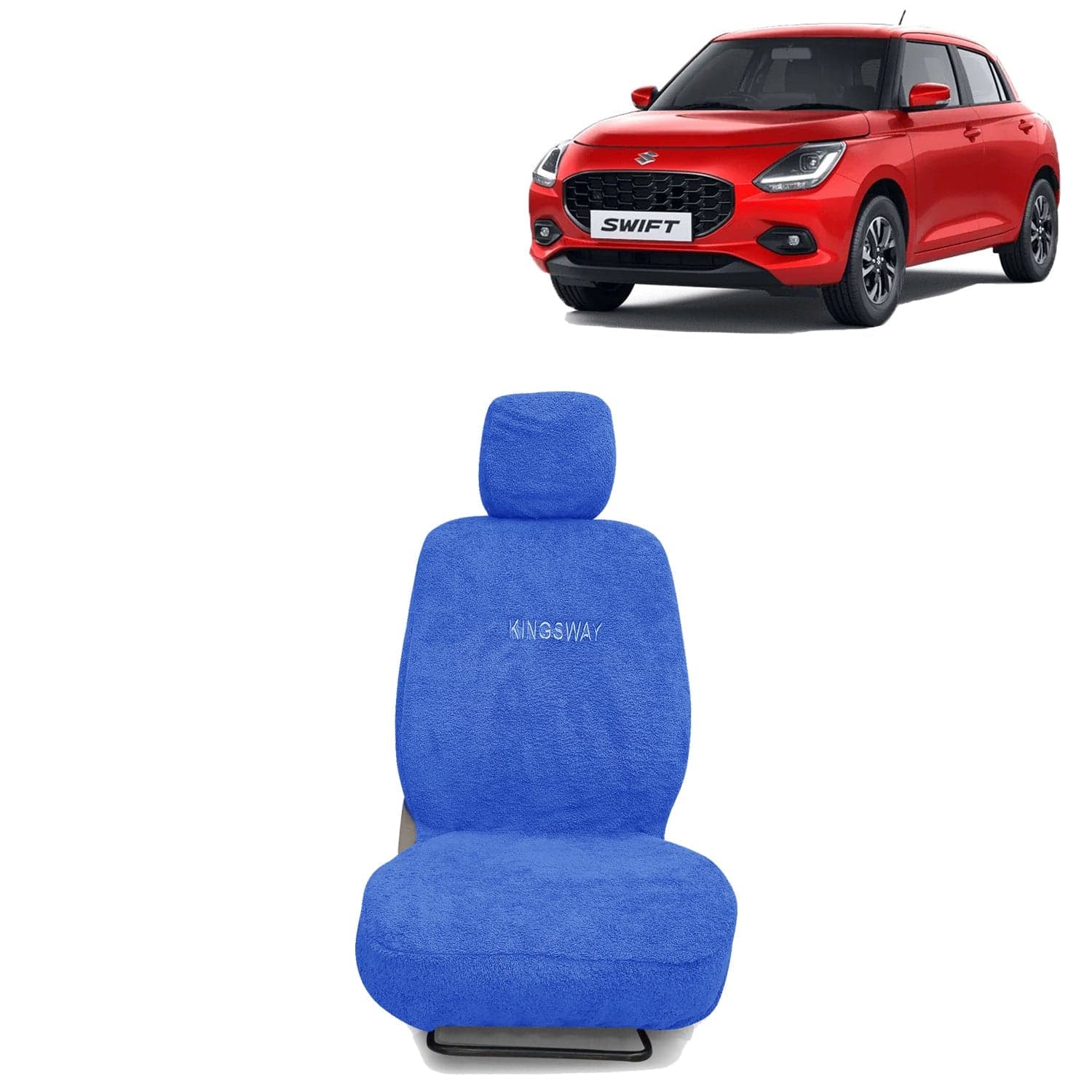 Swift Seat Cover for (Year 2024 Onwards) All Model, Towel Fabric Car Seat Covers Compatible with Maruti Suzuki Swift, Complete Set (Car Specific Front + Rear Seat Covers), Blue Color