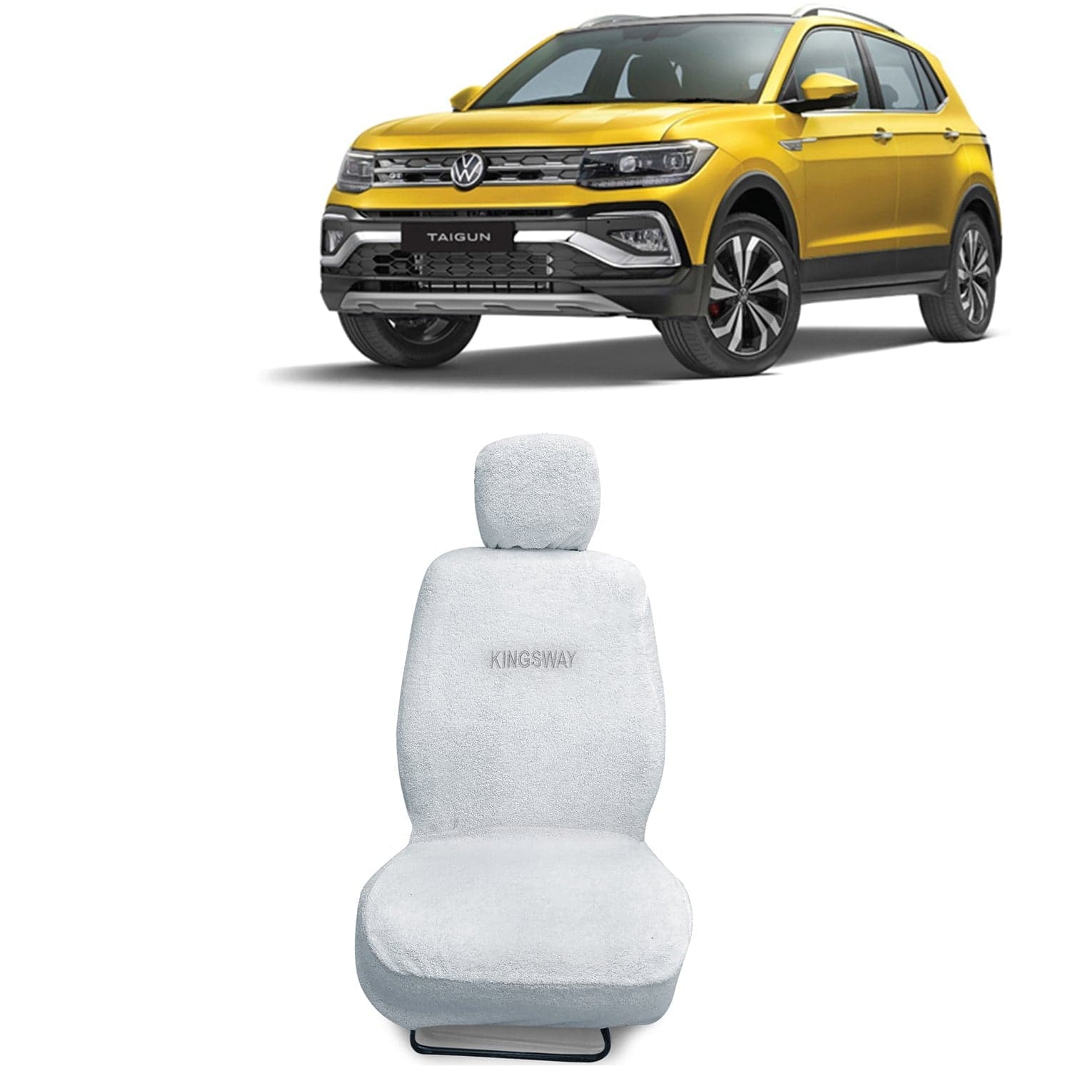Taigun Seat Cover for (Year 2021 Onwards) All Model, Towel Fabric Car Seat Covers Compatible with Volkswagen Taigun, Complete Set (Car Specific Front + Rear Seat Covers), White Color