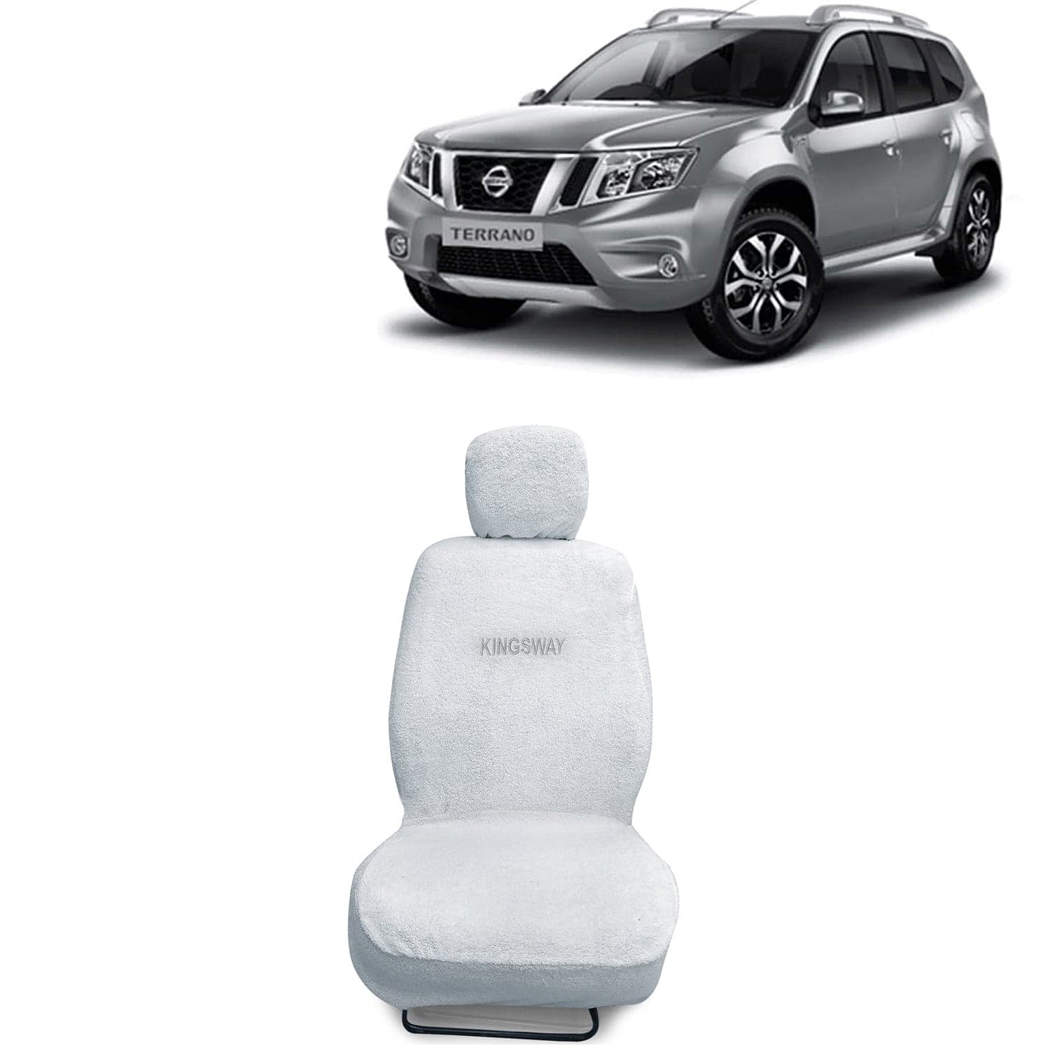 Terrano Seat Cover for (Year 2009 to 2018) All Model, Towel Fabric Car Seat Covers Compatible with Nissan Terrano, Complete Set (Car Specific Front + Rear Seat Covers), White Color