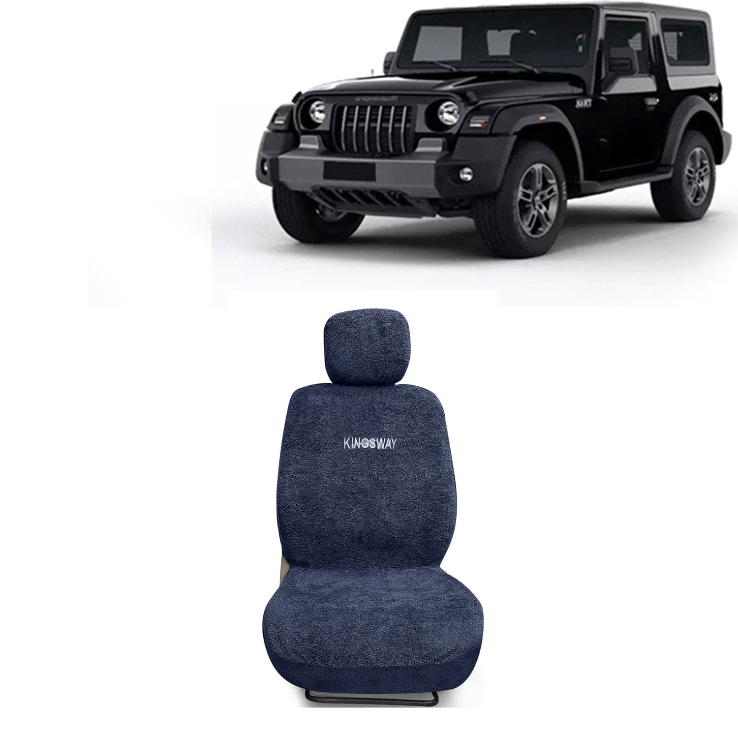 Thar Seat Cover for (Year 2020 Onwards) All Model, Towel Fabric Car Seat Covers Compatible with Mahindra Thar, Complete Set (Car Specific Front + Rear Seat Covers), Grey Color