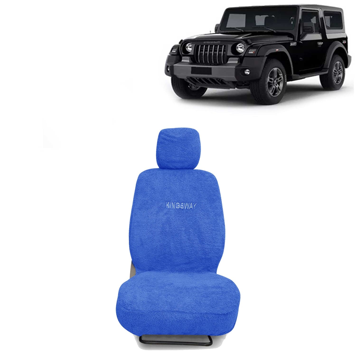 Thar Seat Cover for (Year 2020 Onwards) All Model, Towel Fabric Car Seat Covers Compatible with Mahindra Thar, Complete Set (Car Specific Front + Rear Seat Covers), Blue Color