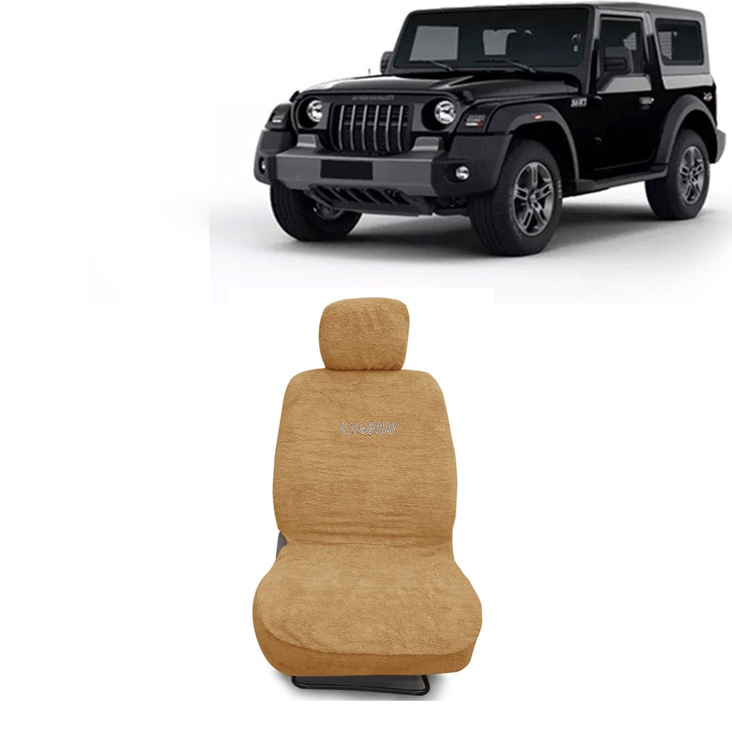 Thar Seat Cover for (Year 2020 Onwards) All Model, Towel Fabric Car Seat Covers Compatible with Mahindra Thar, Complete Set (Car Specific Front + Rear Seat Covers), Beige Color