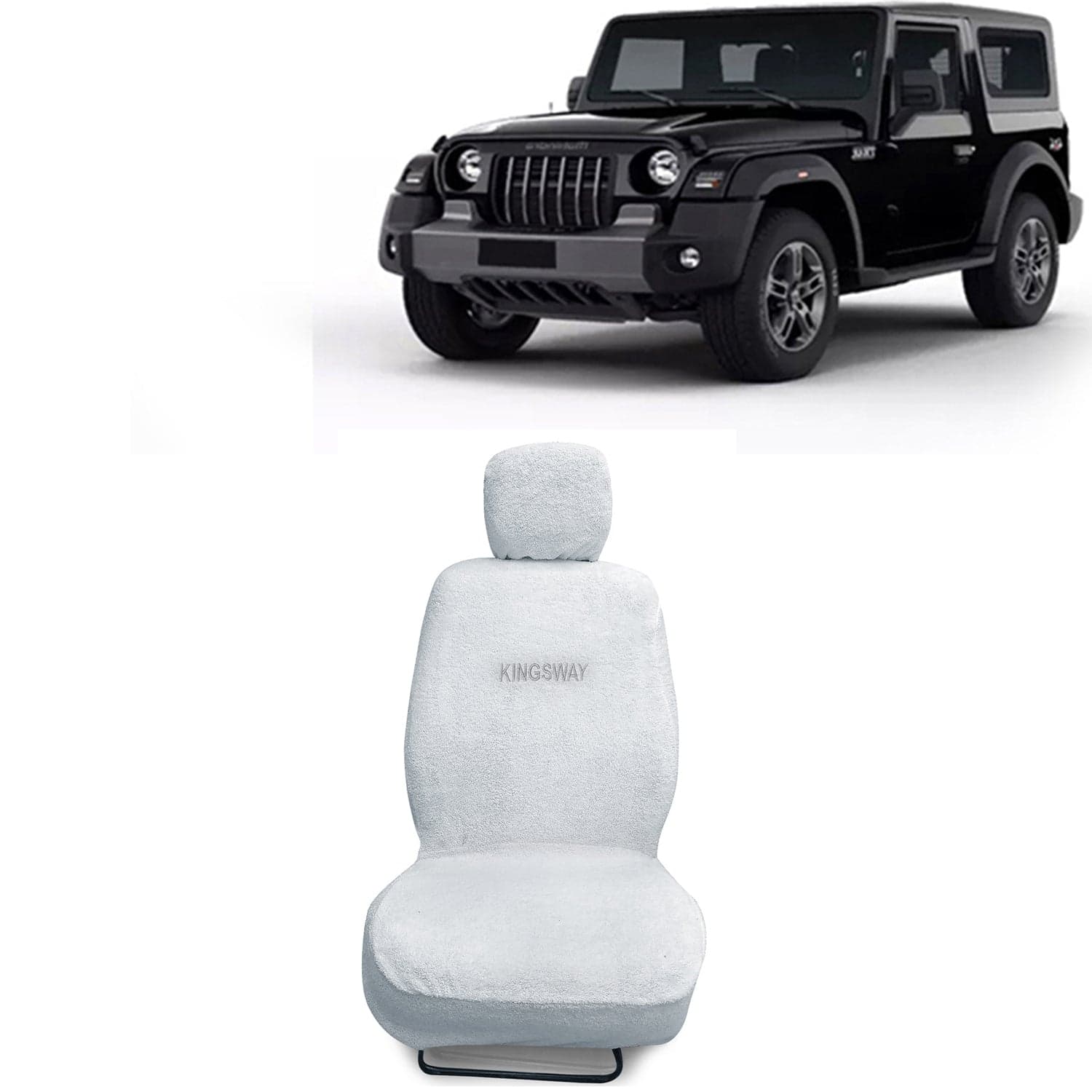 Thar Seat Cover for (Year 2020 Onwards) All Model, Towel Fabric Car Seat Covers Compatible with Mahindra Thar, Complete Set (Car Specific Front + Rear Seat Covers), White Color