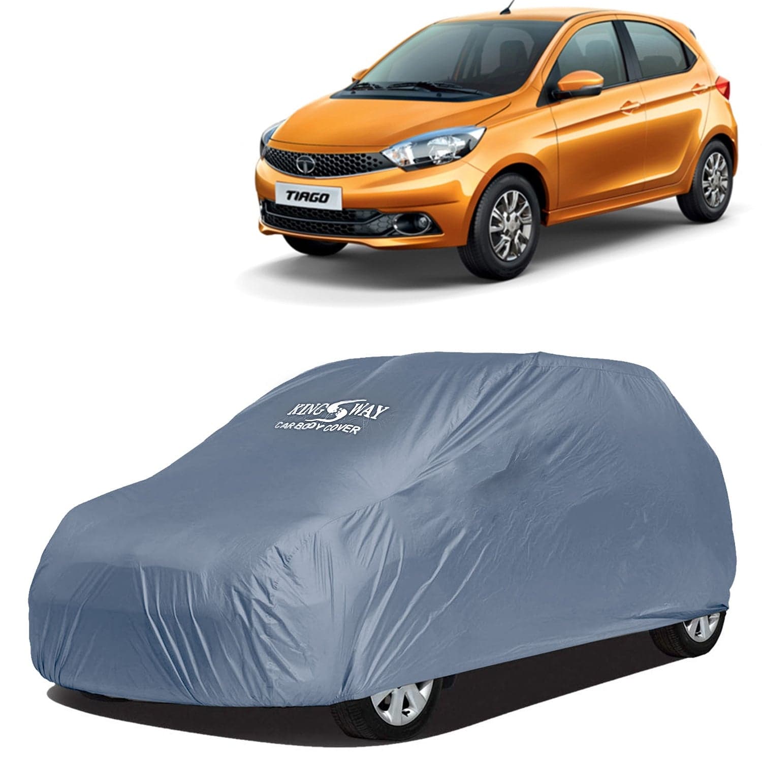 Tiago Car Body Cover Dustproof for (Year 2020 Onwards) All Model, Compatible with Tata Tiago Car Cover, Comes with Bird Droppings, Scratch, UV and Paint Protection, Grey Matty