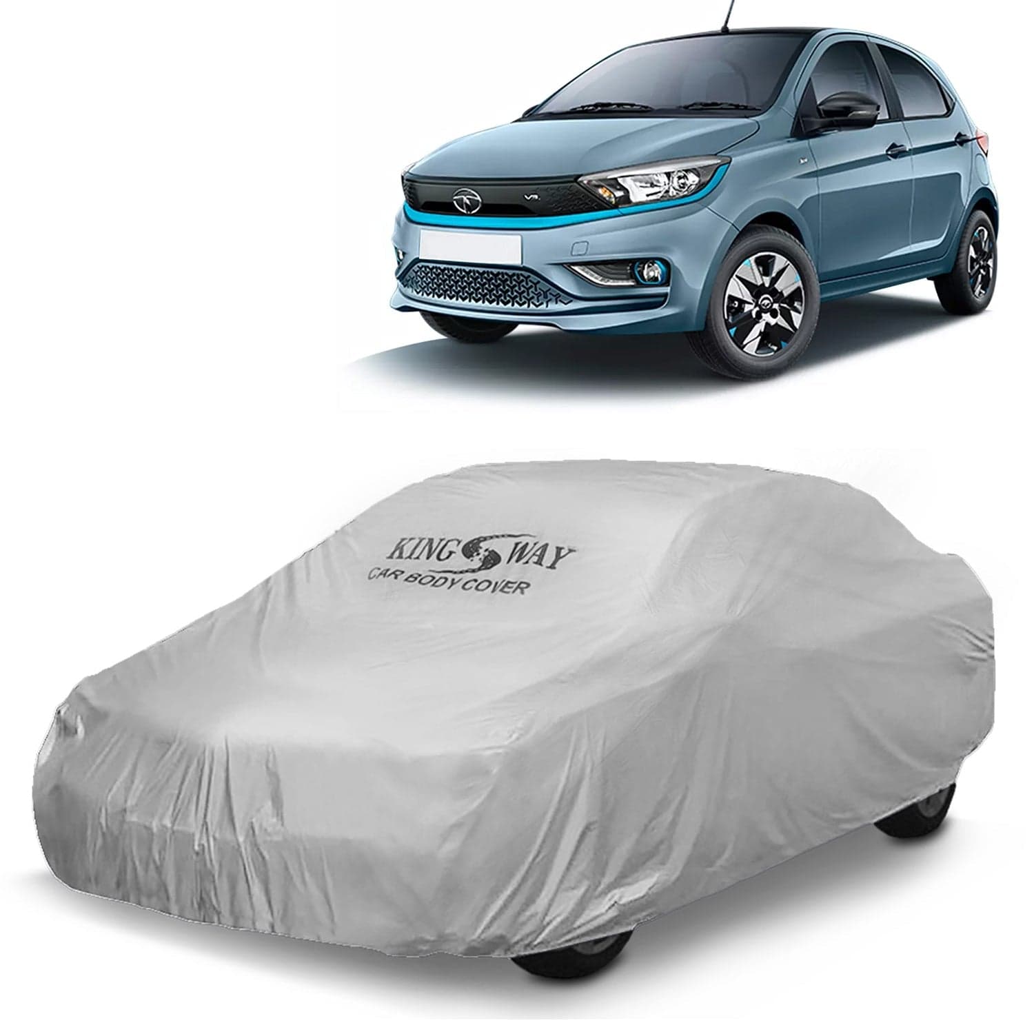 Tiago EV Car Body Cover Dustproof for (Year 2023 Onwards) All Model, Compatible with Tata Tiago EV Car Cover, Comes with Bird Droppings, Scratch, UV and Paint Protection, Silver Matty