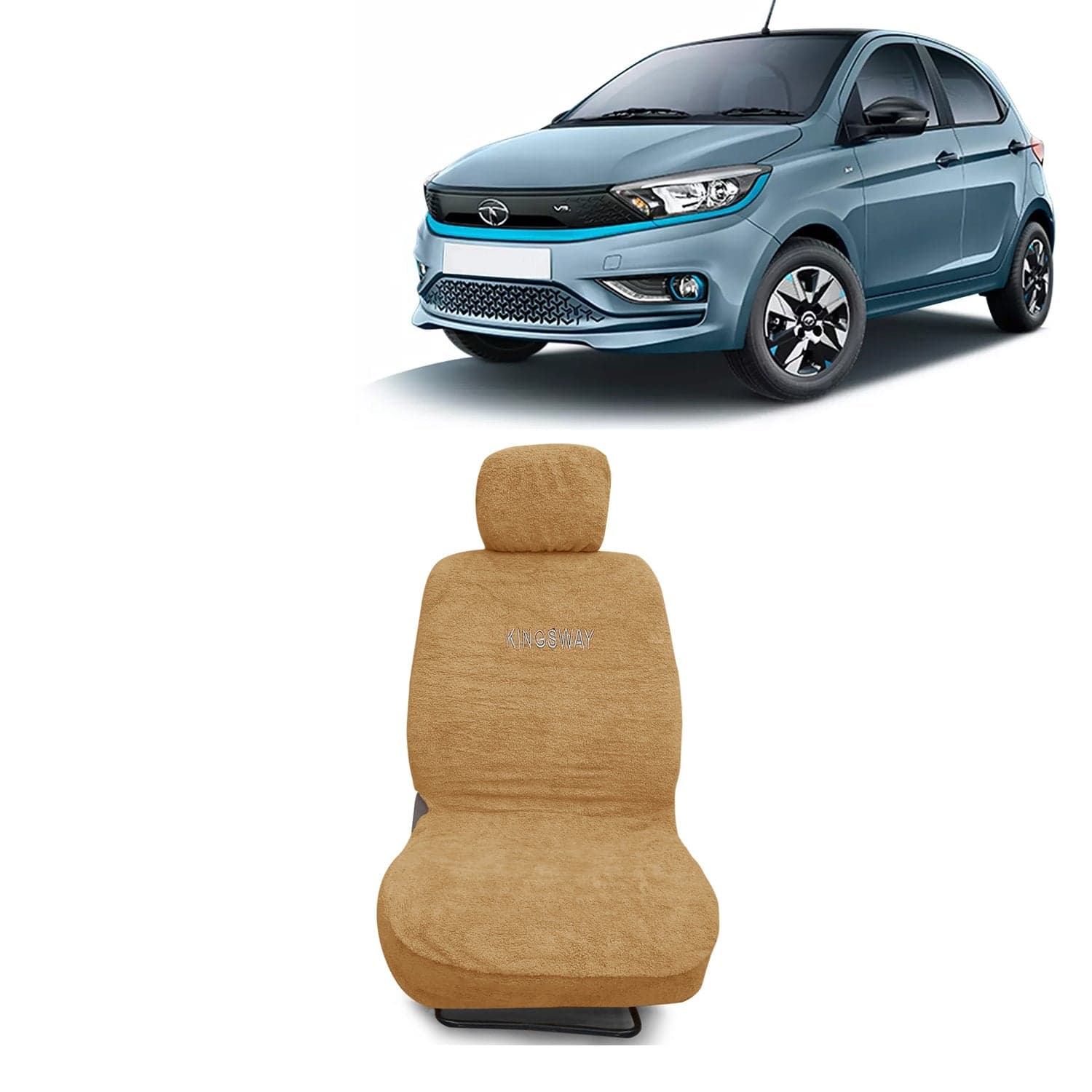 Tiago EV Seat Cover for (Year 2023 Onwards) All Model, Towel Fabric Car Seat Covers Compatible with Tata Tiago EV, Complete Set (Car Specific Front + Rear Seat Covers), Beige Color