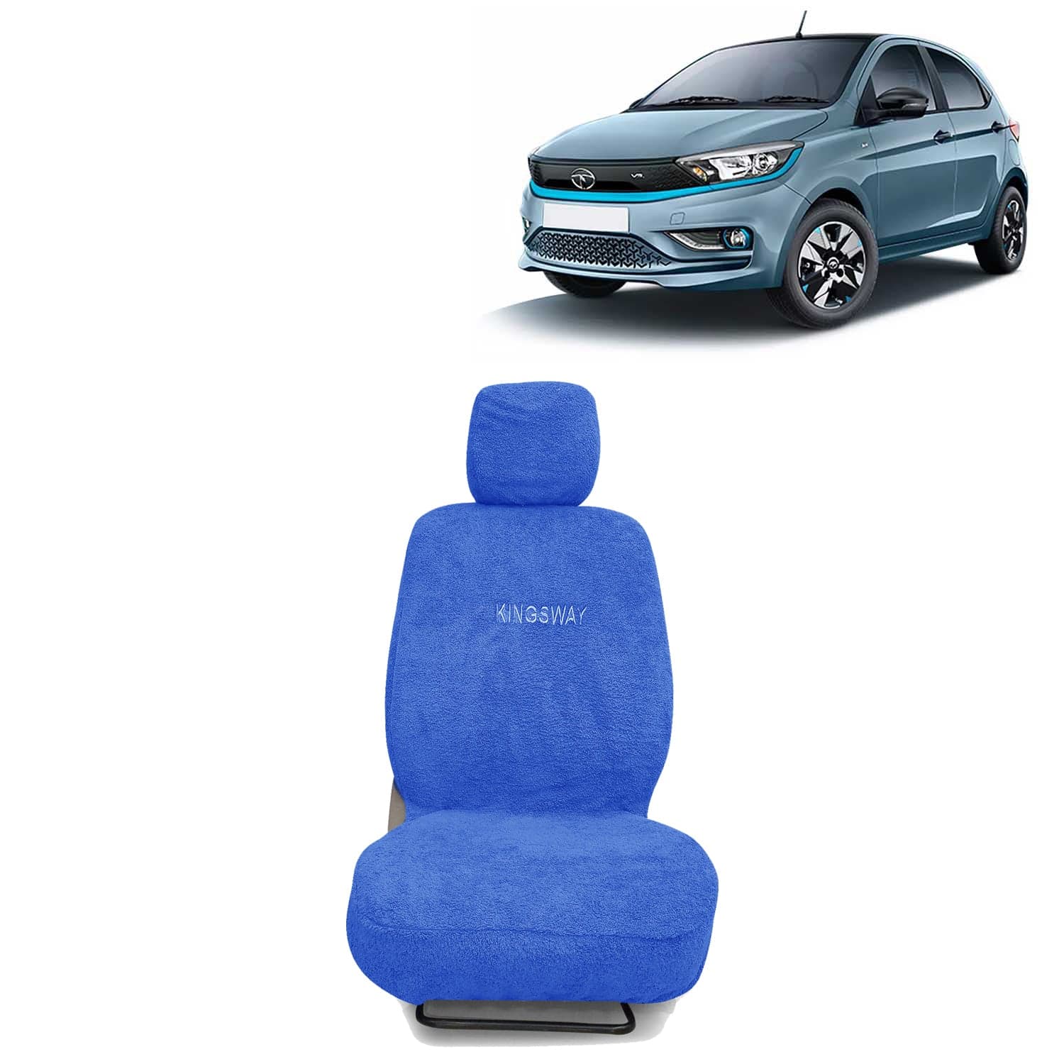 Tiago EV Seat Cover for (Year 2023 Onwards) All Model, Towel Fabric Car Seat Covers Compatible with Tata Tiago EV, Complete Set (Car Specific Front + Rear Seat Covers), Blue Color