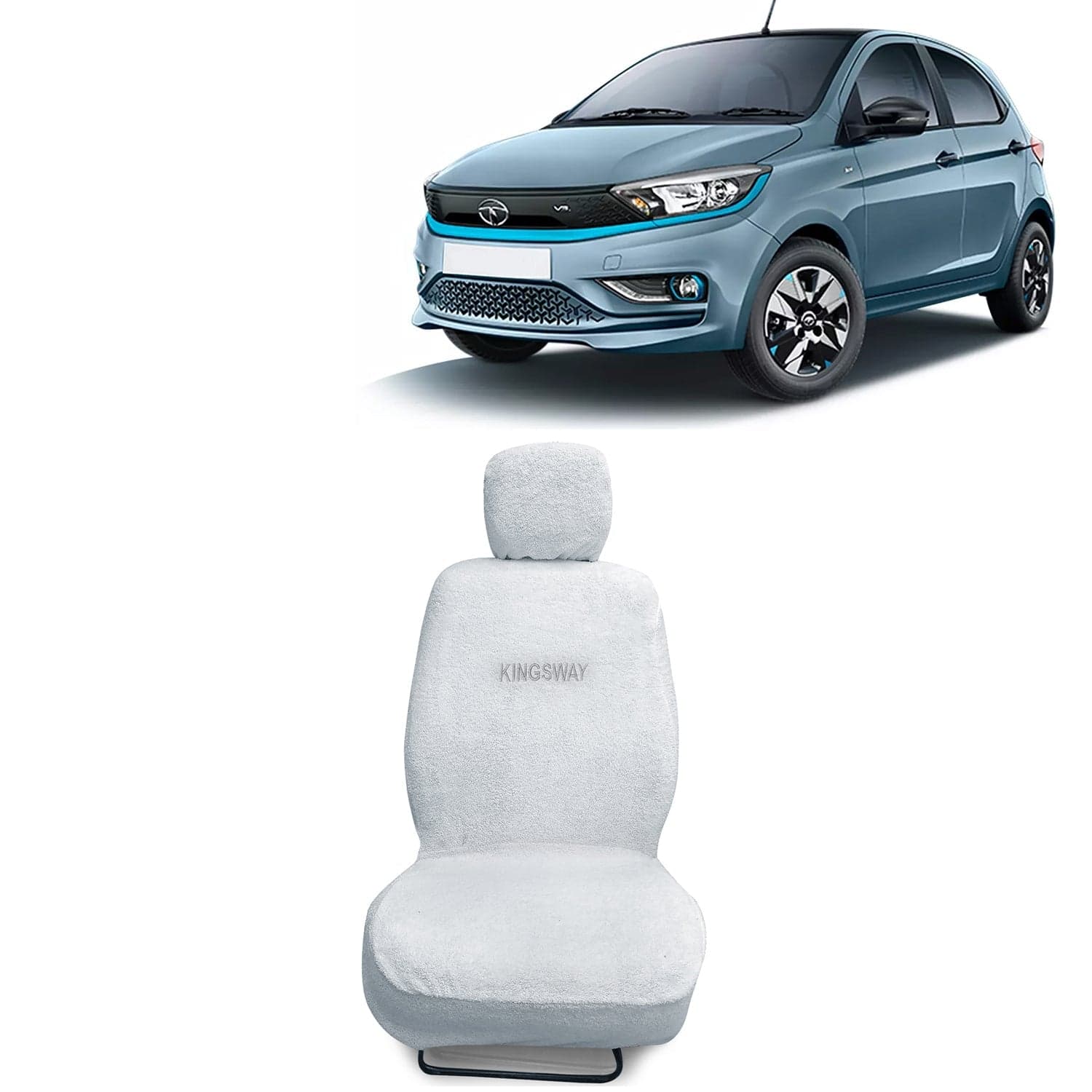 Tiago EV Seat Cover for (Year 2023 Onwards) All Model, Towel Fabric Car Seat Covers Compatible with Tata Tiago EV, Complete Set (Car Specific Front + Rear Seat Covers), White Color