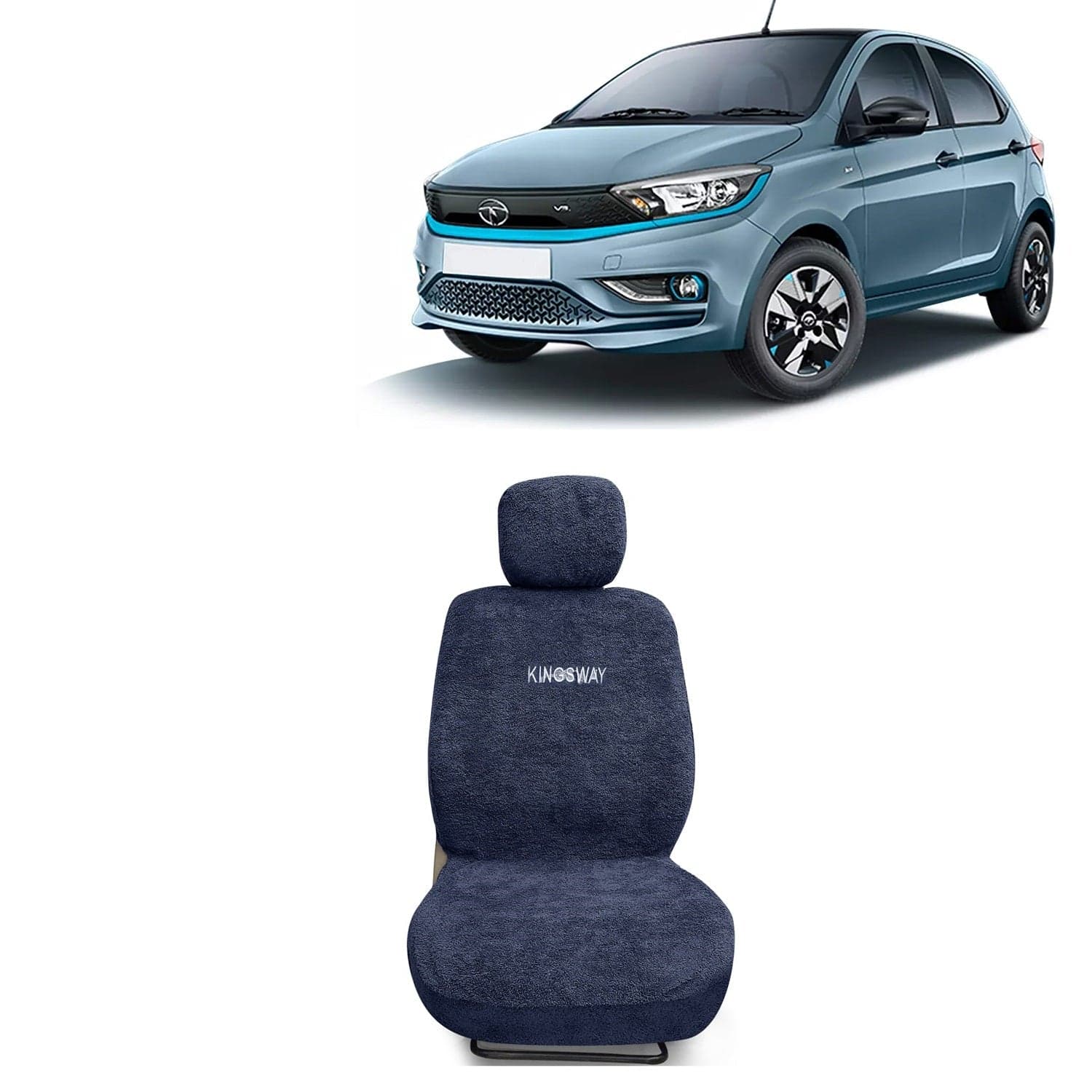 Tiago EV Seat Cover for (Year 2023 Onwards) All Model, Towel Fabric Car Seat Covers Compatible with Tata Tiago EV, Complete Set (Car Specific Front + Rear Seat Covers), Grey Color