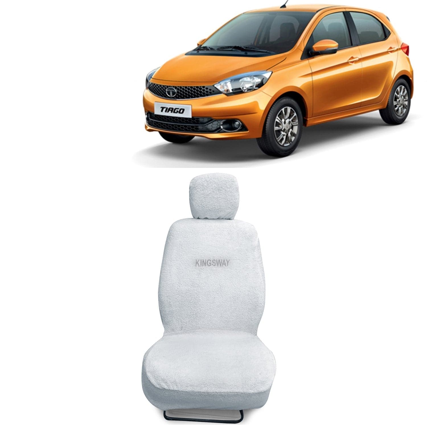 Tiago Seat Cover for (Year 2020 Onwards) All Model, Towel Fabric Car Seat Covers Compatible with Tata Tiago, Complete Set (Car Specific Front + Rear Seat Covers), White Color