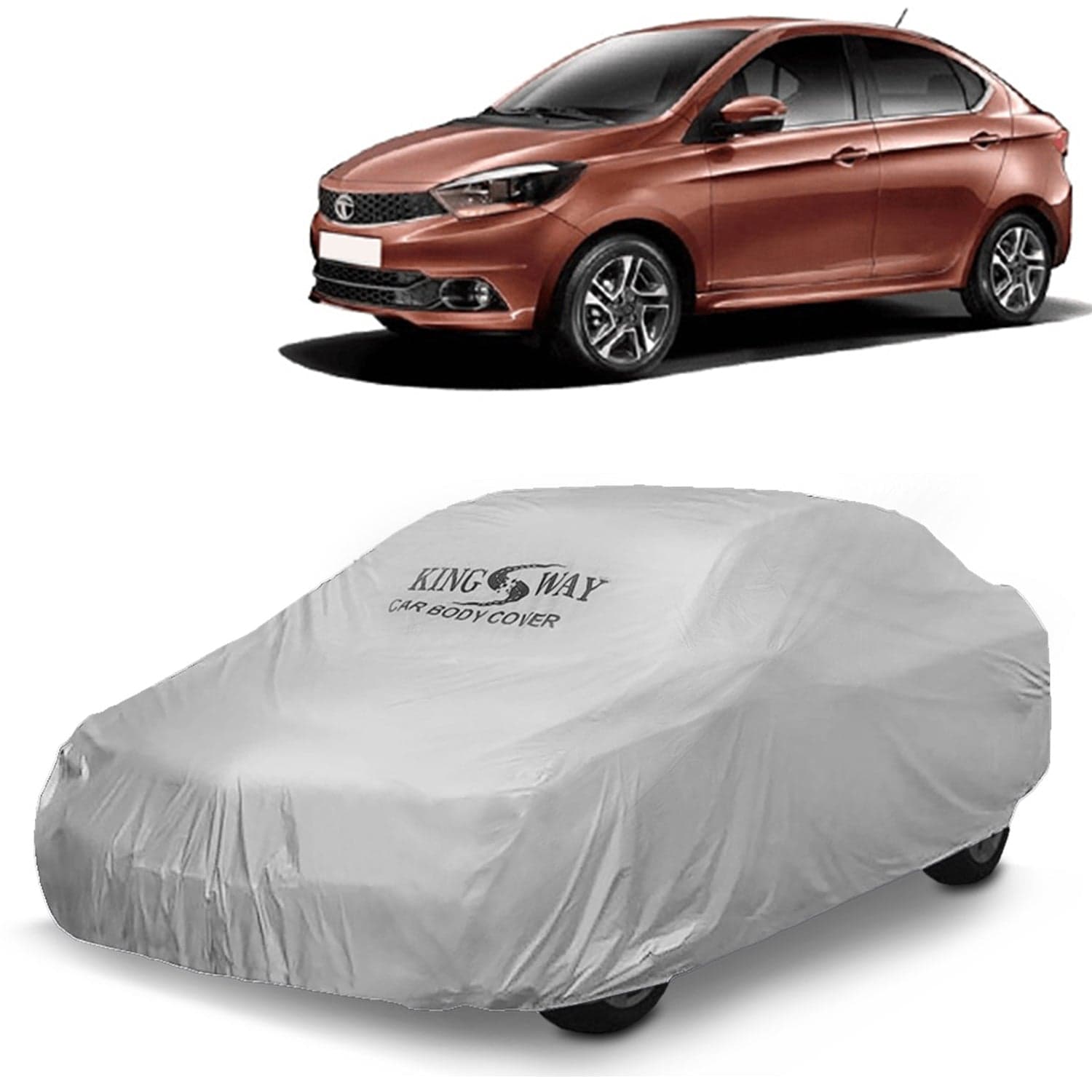 Tigor Car Body Cover Dustproof for (Year 2017 Onwards) All Model, Compatible with Tata Tigor Car Cover, Comes with Bird Droppings, Scratch, UV and Paint Protection, Silver Matty