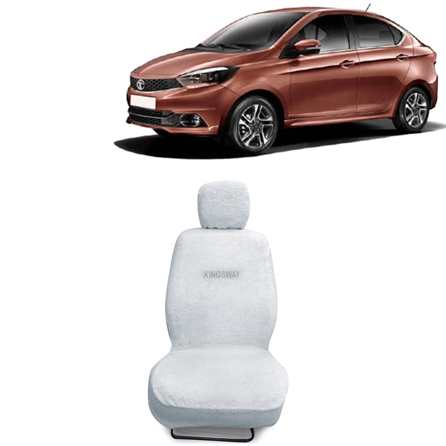 Tigor Seat Cover for (Year 2017 Onwards) All Model, Towel Fabric Car Seat Covers Compatible with Tata Tigor, Complete Set (Car Specific Front + Rear Seat Covers), White Color