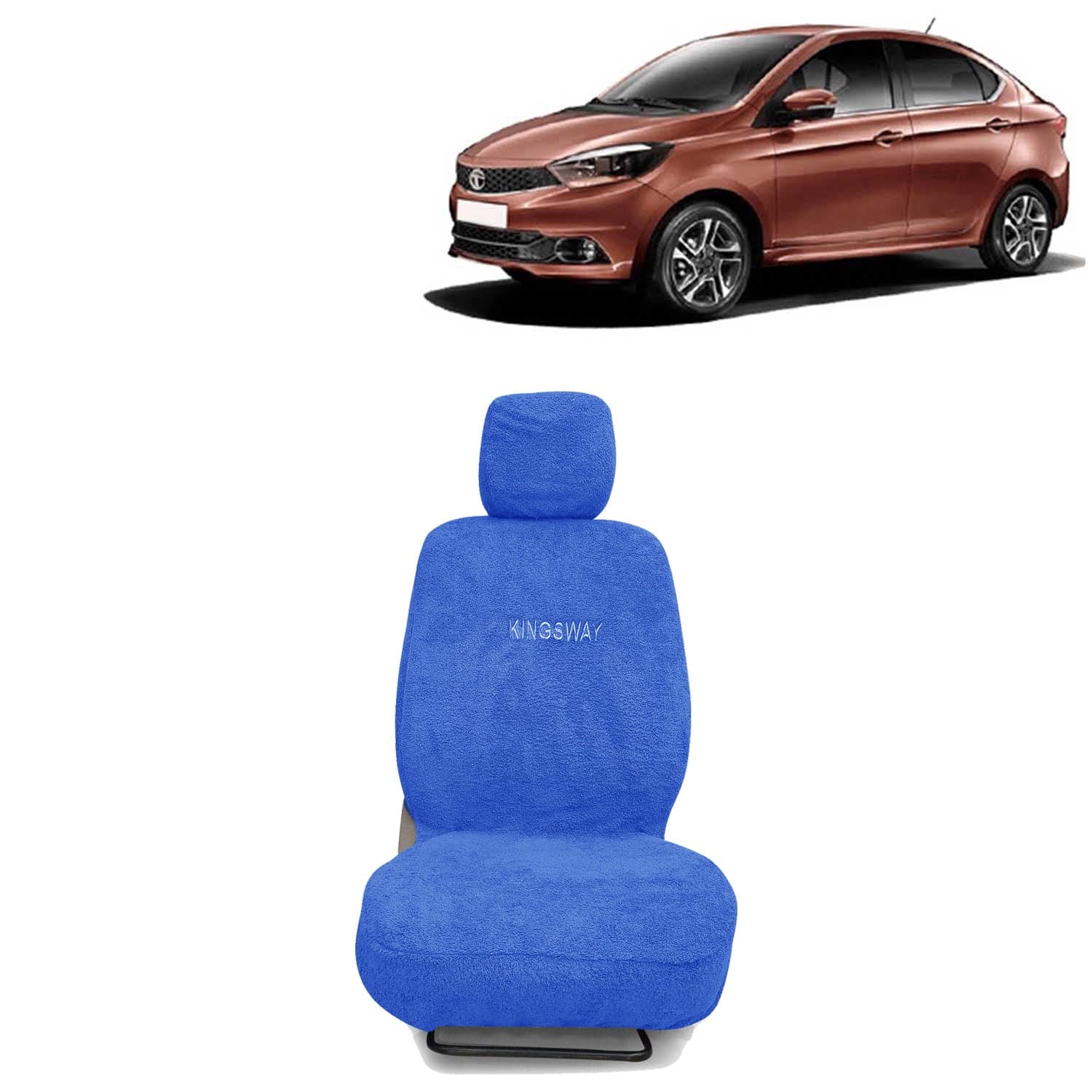 Tigor Seat Cover for (Year 2017 Onwards) All Model, Towel Fabric Car Seat Covers Compatible with Tata Tigor, Complete Set (Car Specific Front + Rear Seat Covers), Blue Color