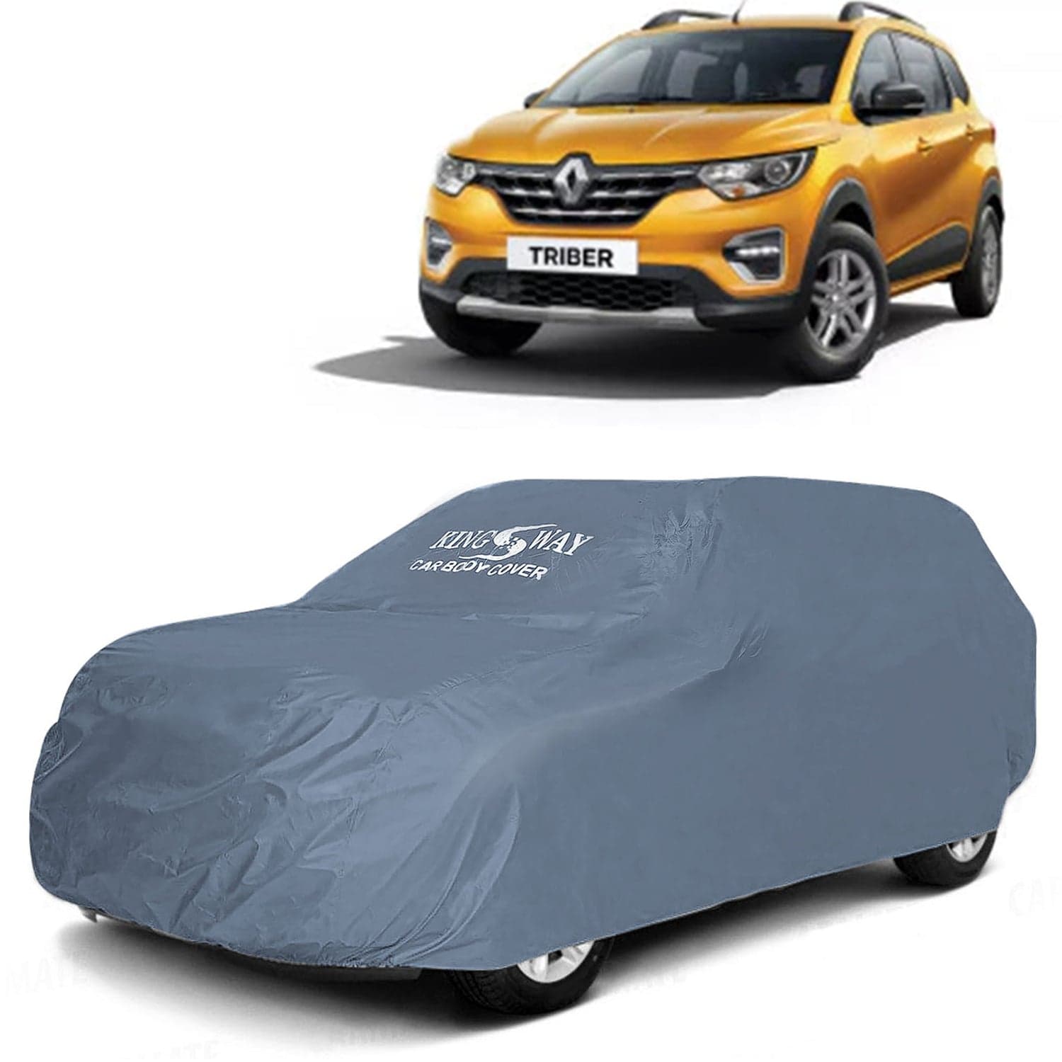 Triber Car Body Cover Dustproof for (Year 2019 Onwards) All Model, Compatible with Renault Triber Car Cover, Comes with Bird Droppings, Scratch, UV and Paint Protection, Grey Matty