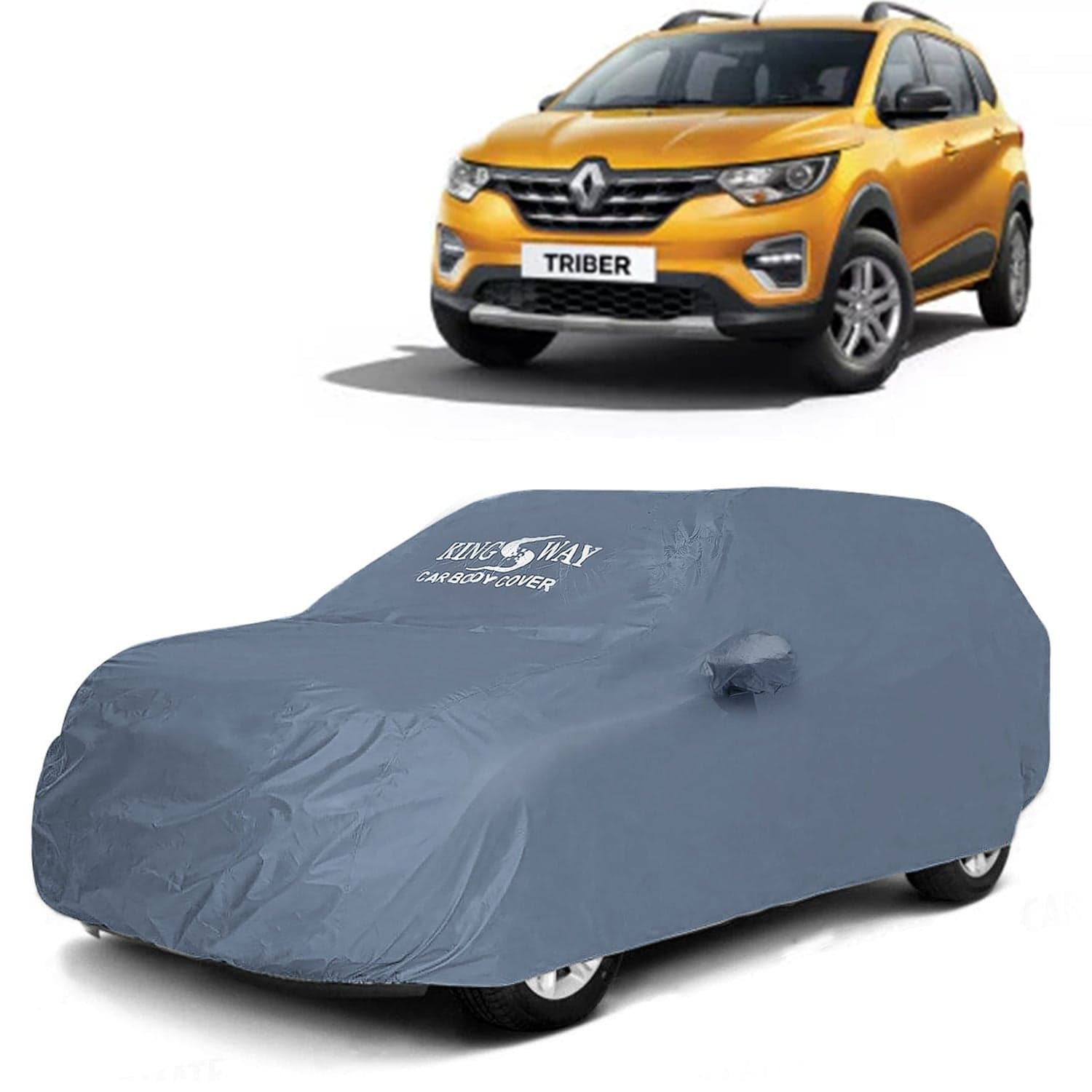 Triber Car Body Cover Dustproof with Mirror Pockets for (Year 2019 Onwards), Compatible with Renault Triber Car Cover, Comes with Bird Poop, Scratch, UV and Paint Protection, Grey Matty