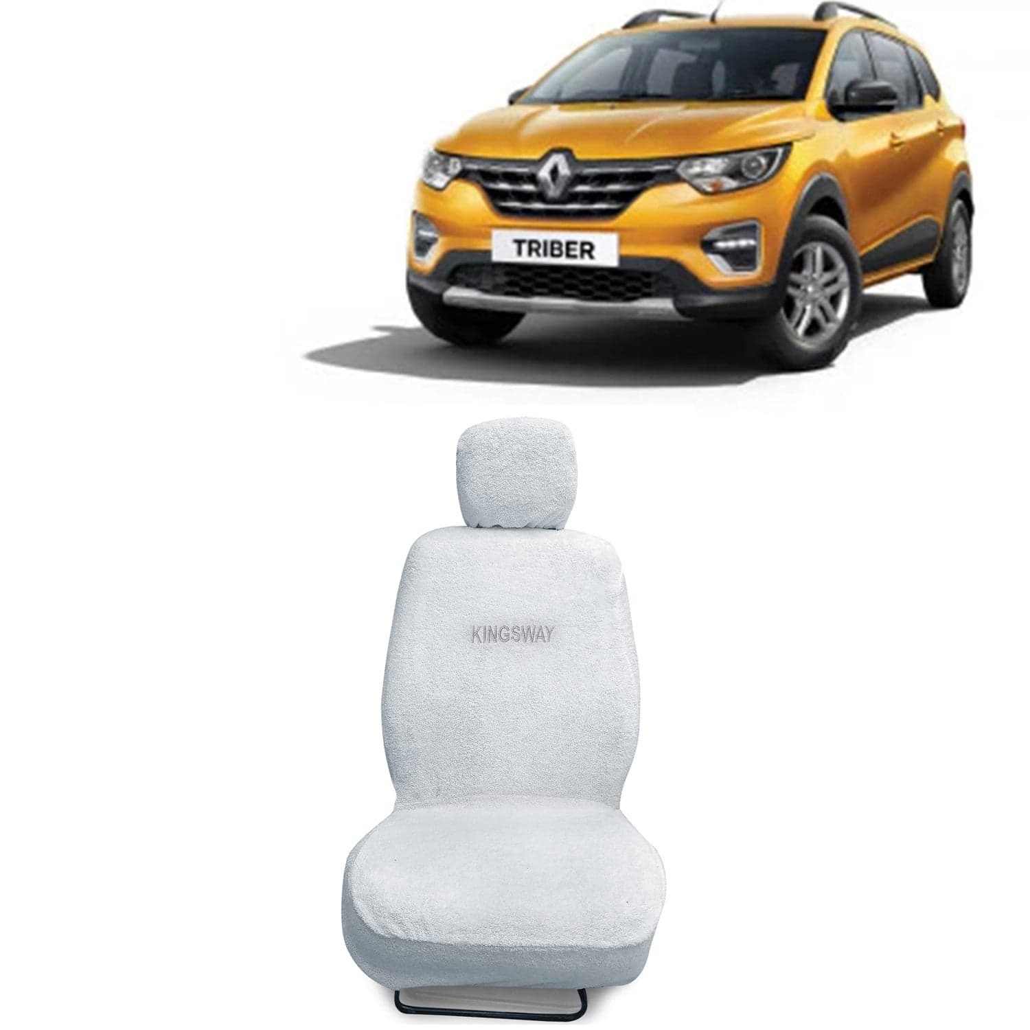 Triber Seat Cover for (Year 2019 Onwards) All Model, Towel Fabric Car Seat Covers Compatible with Renault Triber, Complete Set (Car Specific Front + Rear Seat Covers), White Color