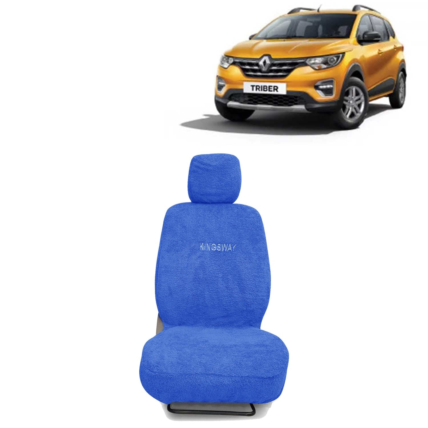 Triber Seat Cover for (Year 2019 Onwards) All Model, Towel Fabric Car Seat Covers Compatible with Renault Triber, Complete Set (Car Specific Front + Rear Seat Covers), Blue Color